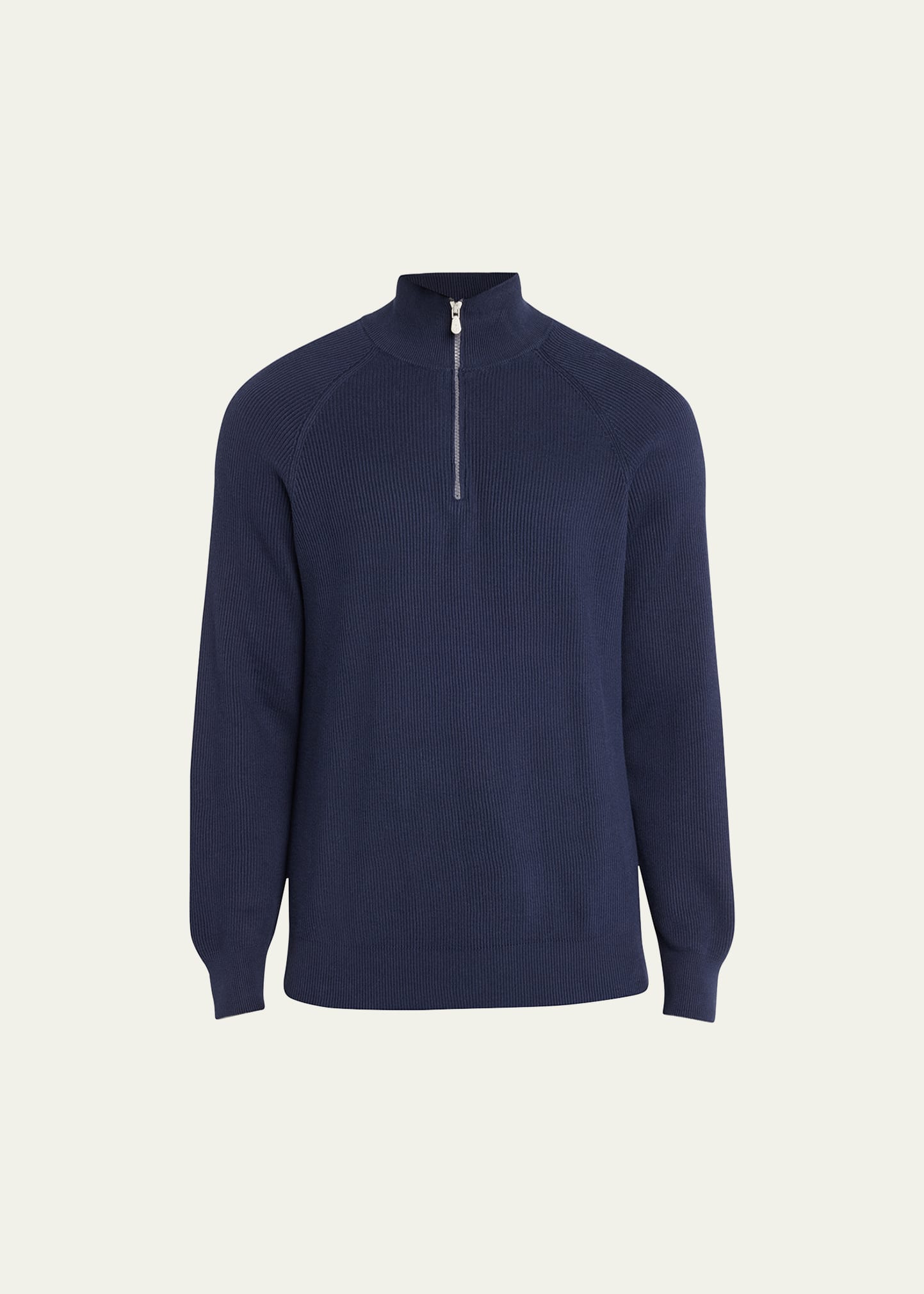 Brunello Cucinelli Men's Ribbed Quarter-zip Sweater In Cw425 Navy