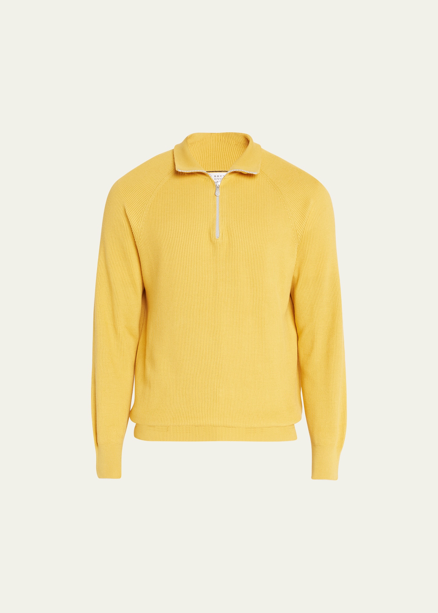 Brunello Cucinelli Men's Ribbed Quarter-zip Sweater In Cyj41 Yellow Saff