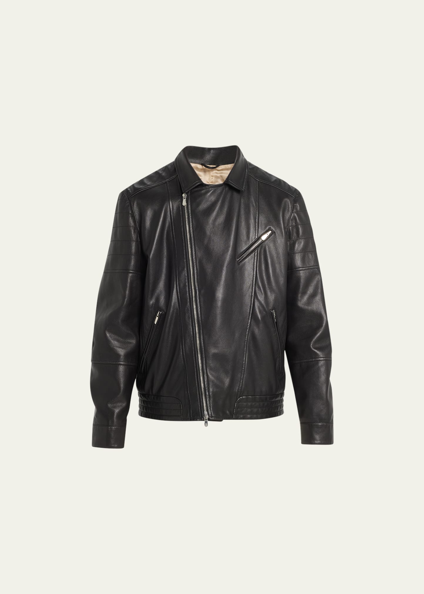 Brunello Cucinelli Leather Biker Jacket In Black