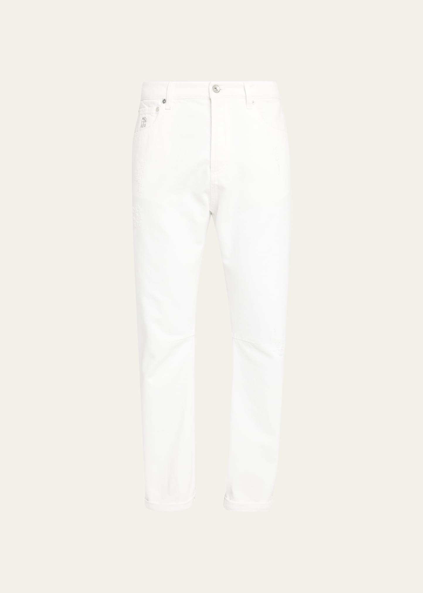 Brunello Cucinelli Men's Leisure-fit Distressed Jeans In C7210 White