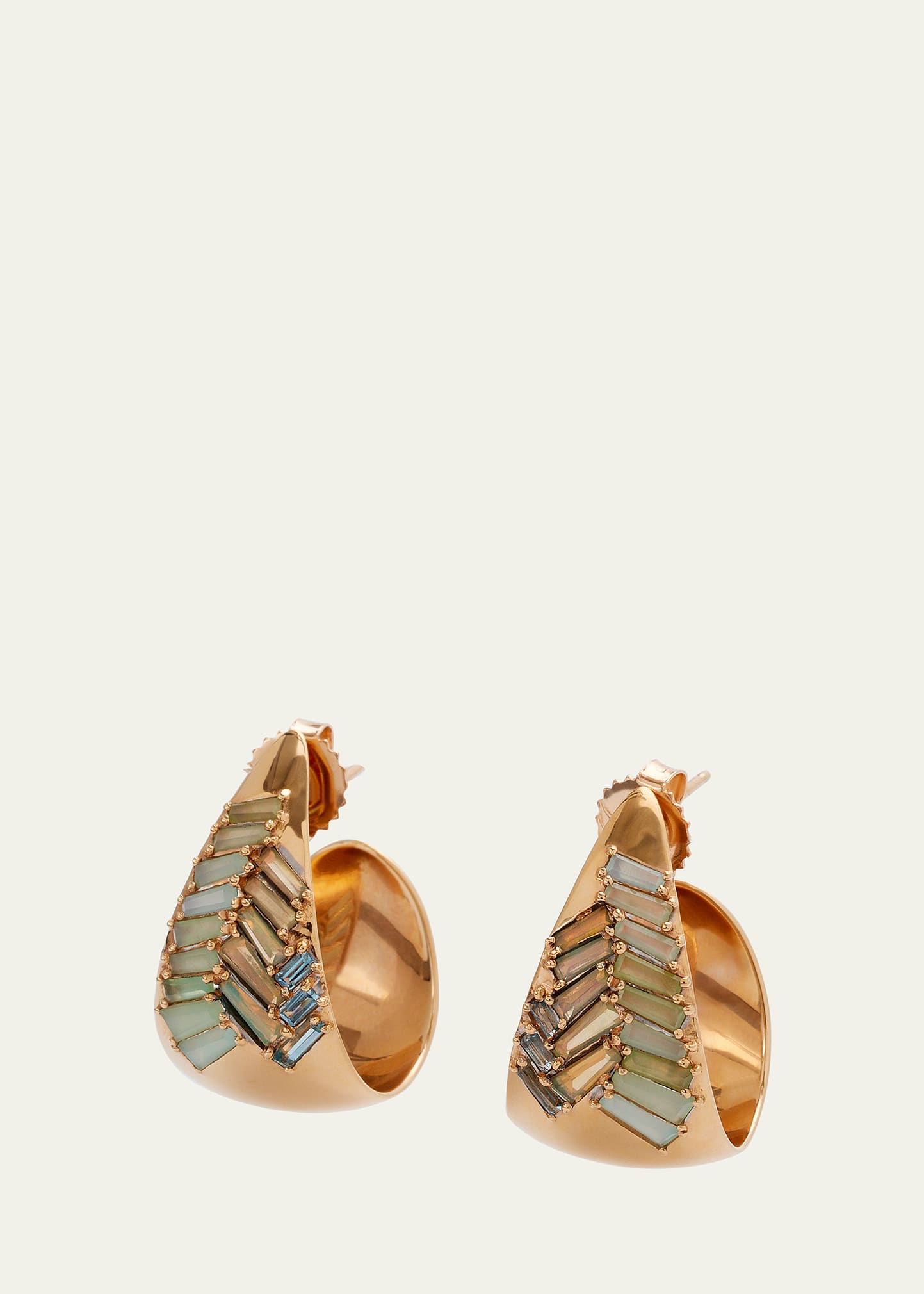 Herringbone Hoop Earrings with Opal and Aquamarine