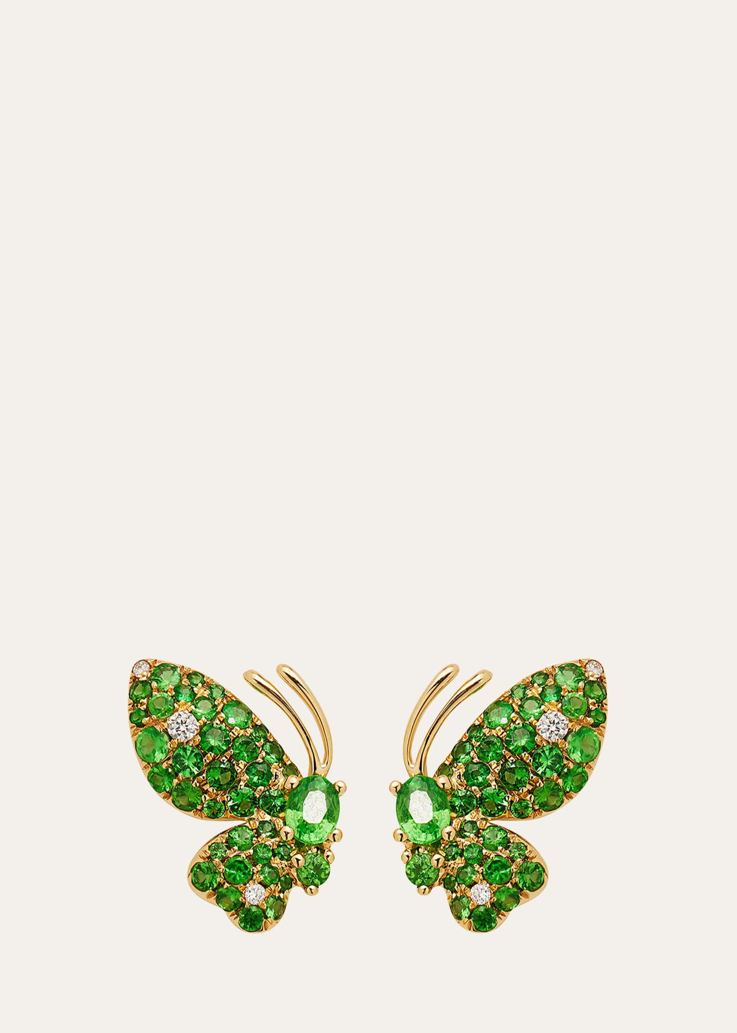 Yellow Gold Green Garnet and White Diamond Earrings from The Butterfly Collection