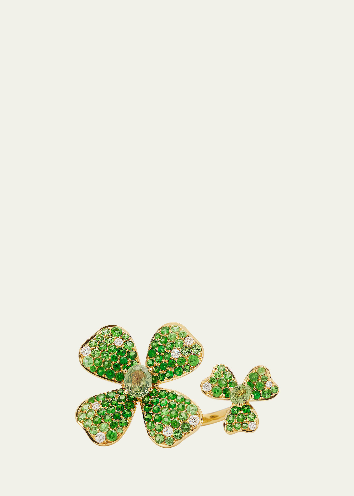 Yellow Gold Green Garnet and Green Sapphire Ring from The Flower Collection