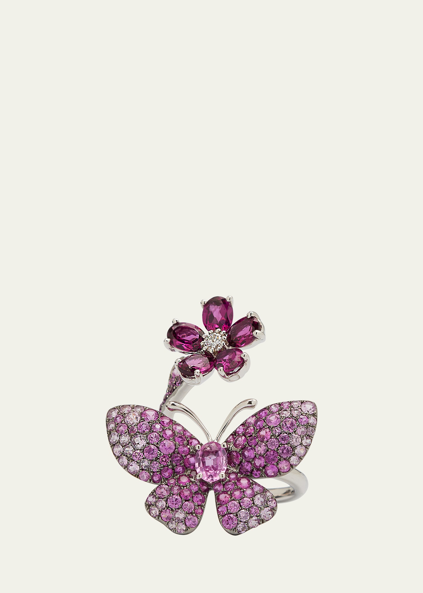 Rose Gold Pink Sapphire and Rhodolite Garnet Ring from The Butterfly Collection