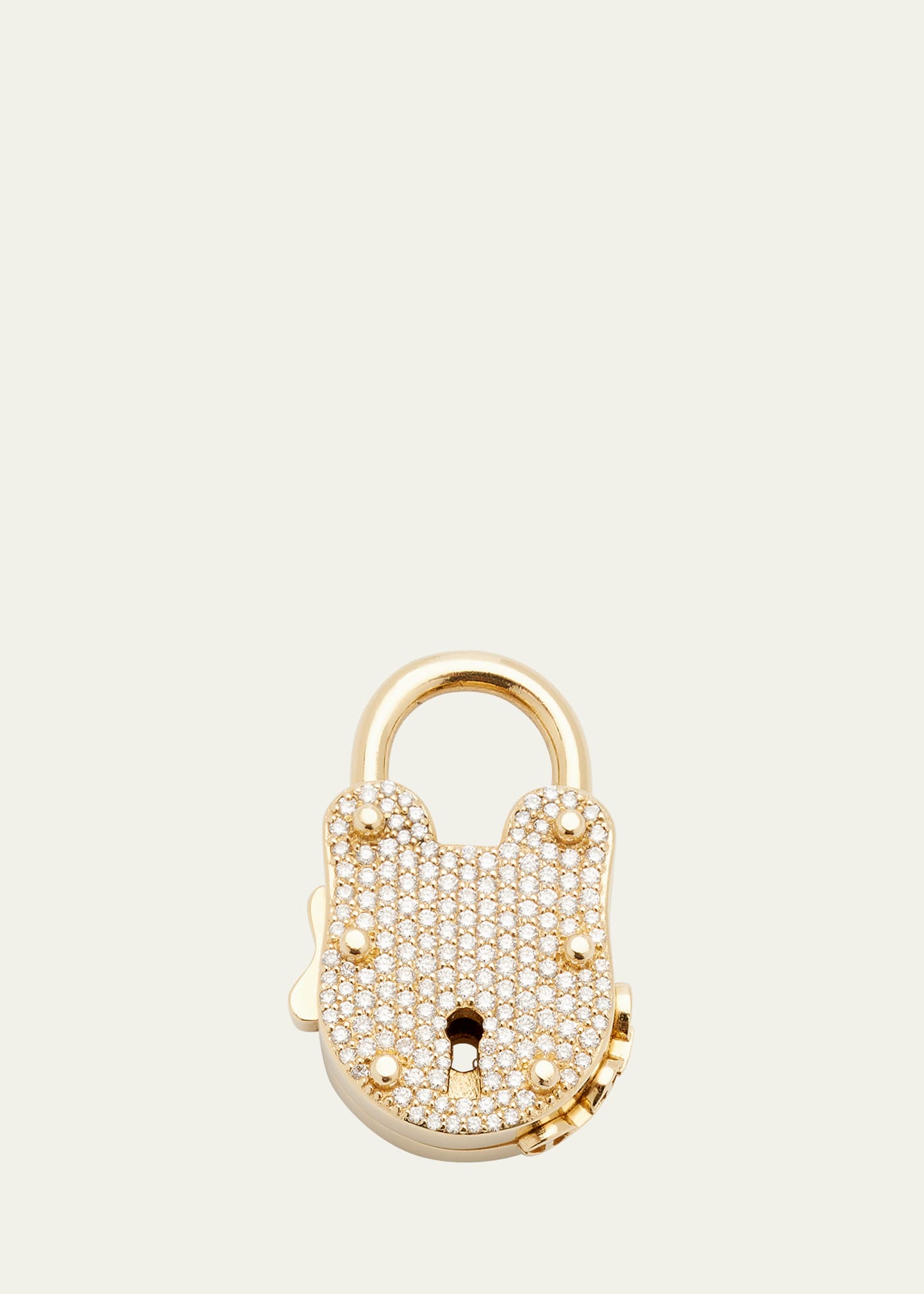 18K Yellow Gold Diamond Pav&eacute; Padlock Charm, 25mm