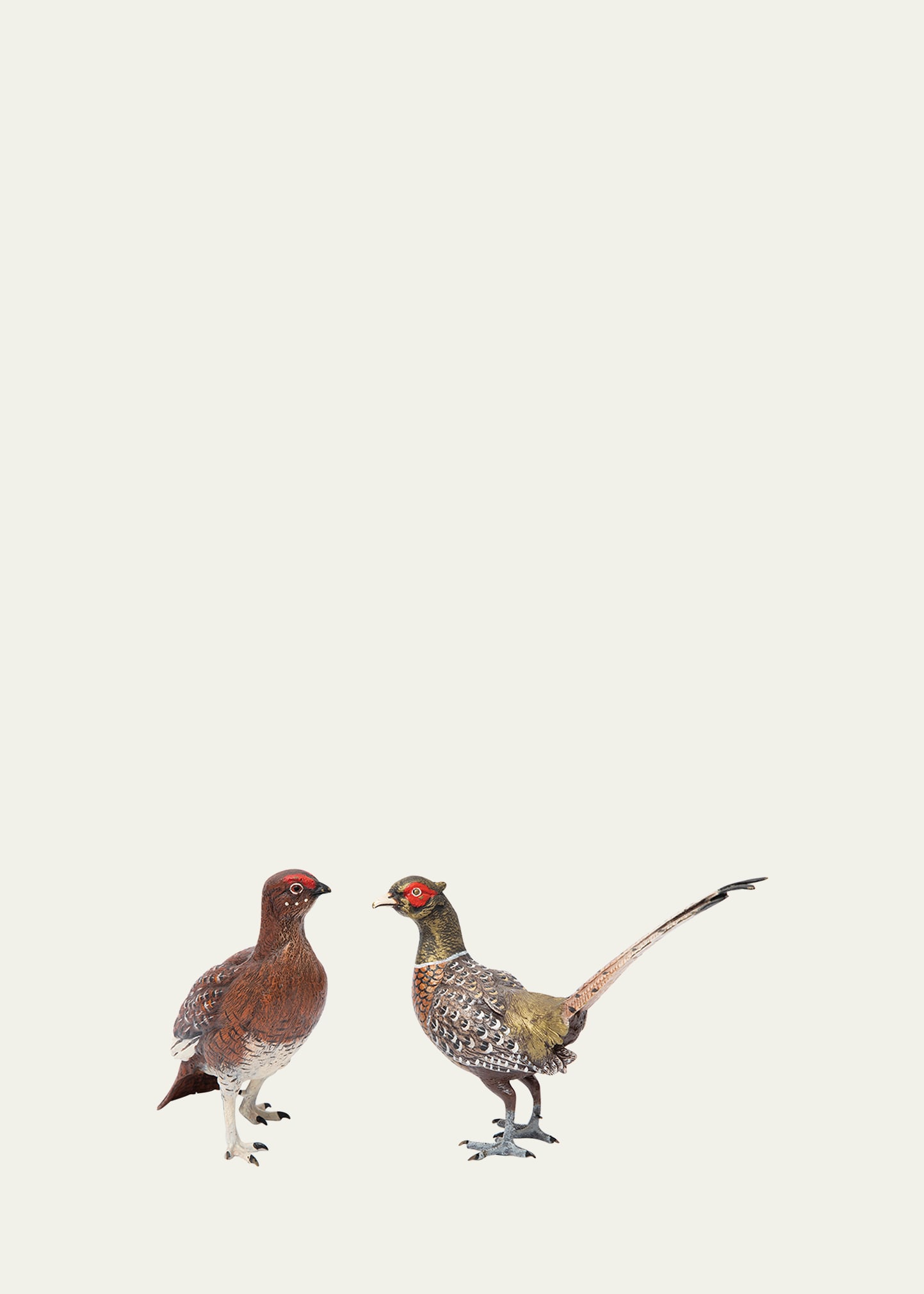 Antique Austrian Cold-Painted Bronze Pheasants, Set of 2