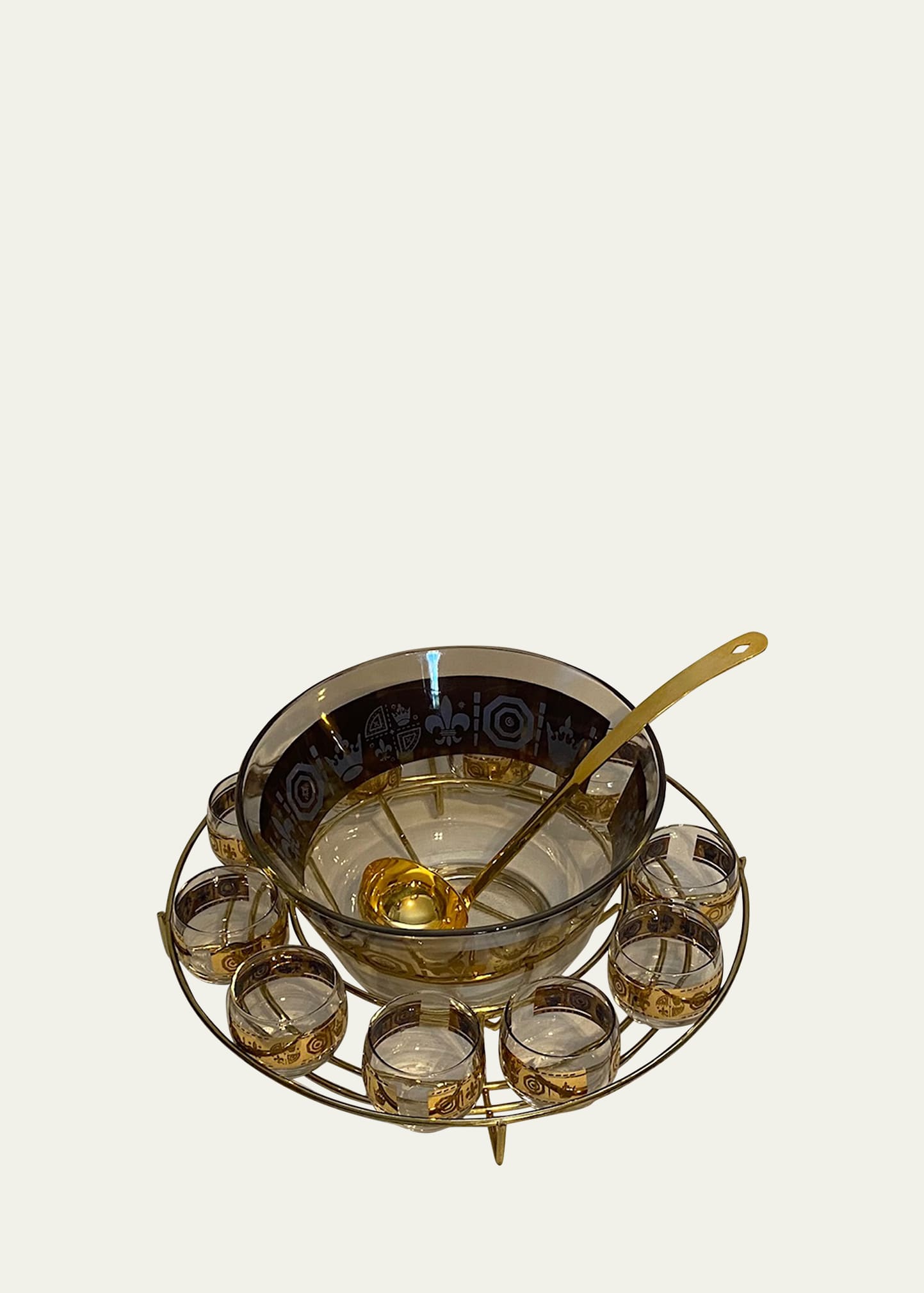 Mid Century Glass & Brass Punch Set