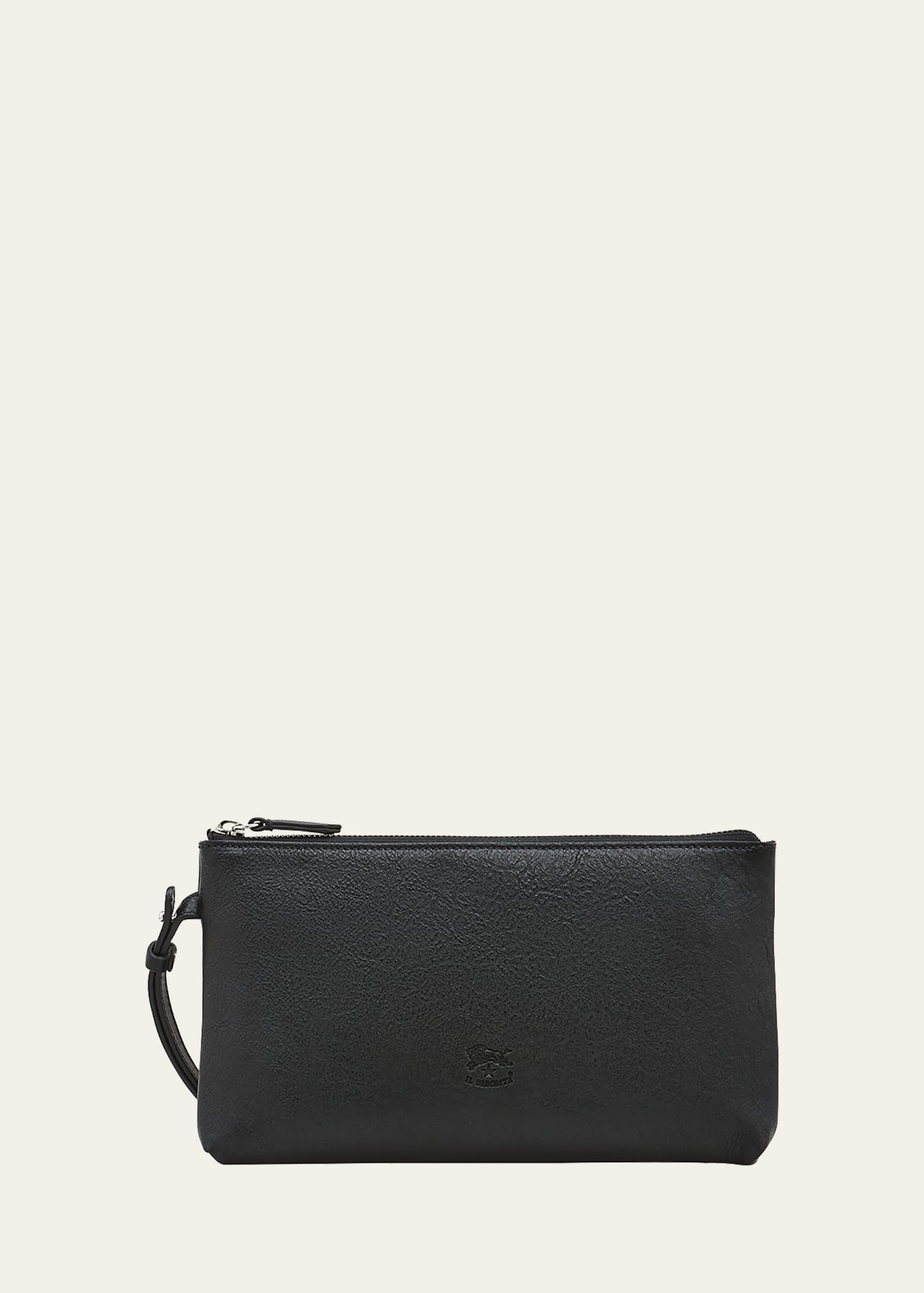 Il Bisonte Oriuolo Vacchetta Leather Clutch Bag In Black