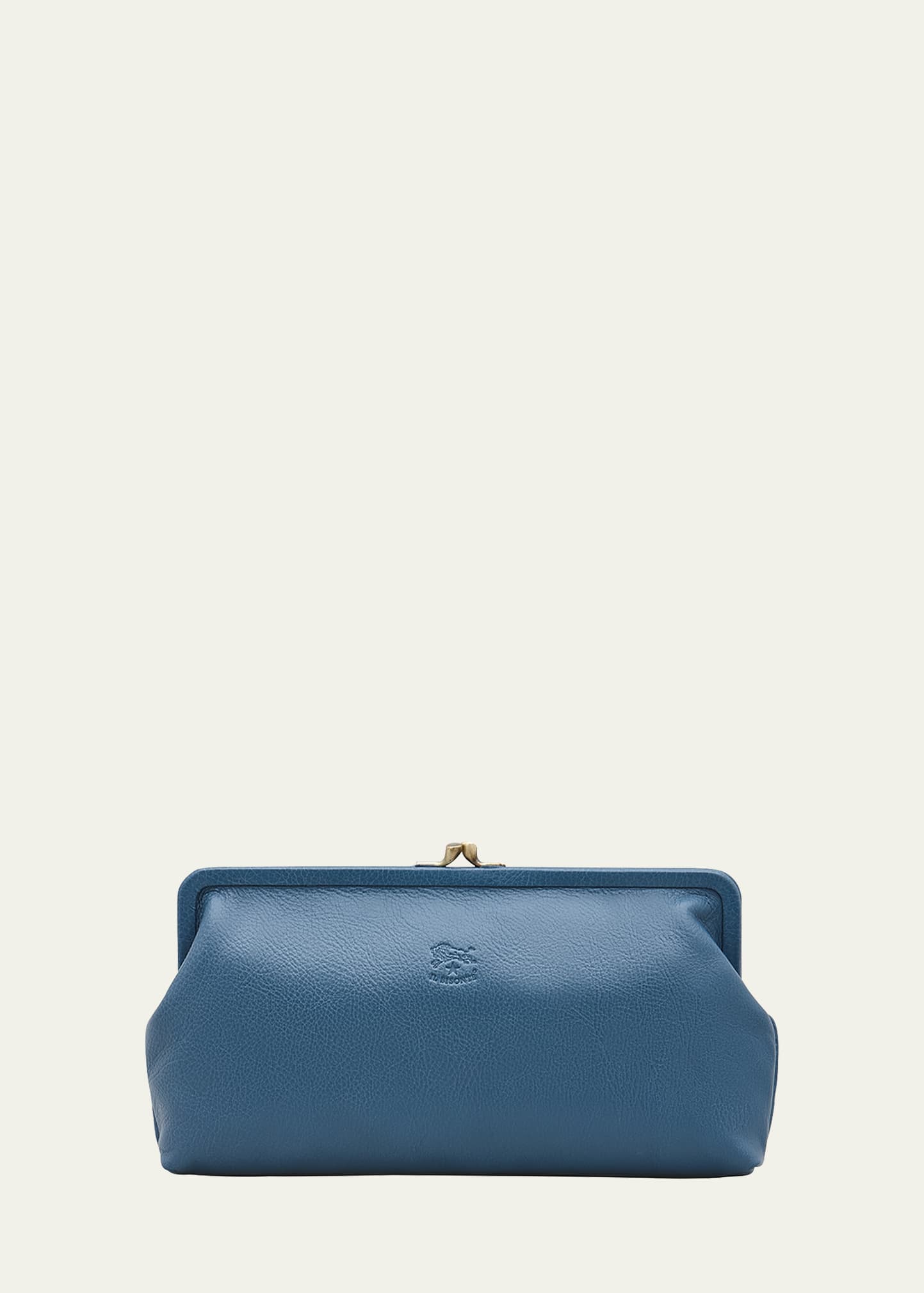 Il Bisonte Classic Vaccjetta Leather Clutch Bag In Blu Denim