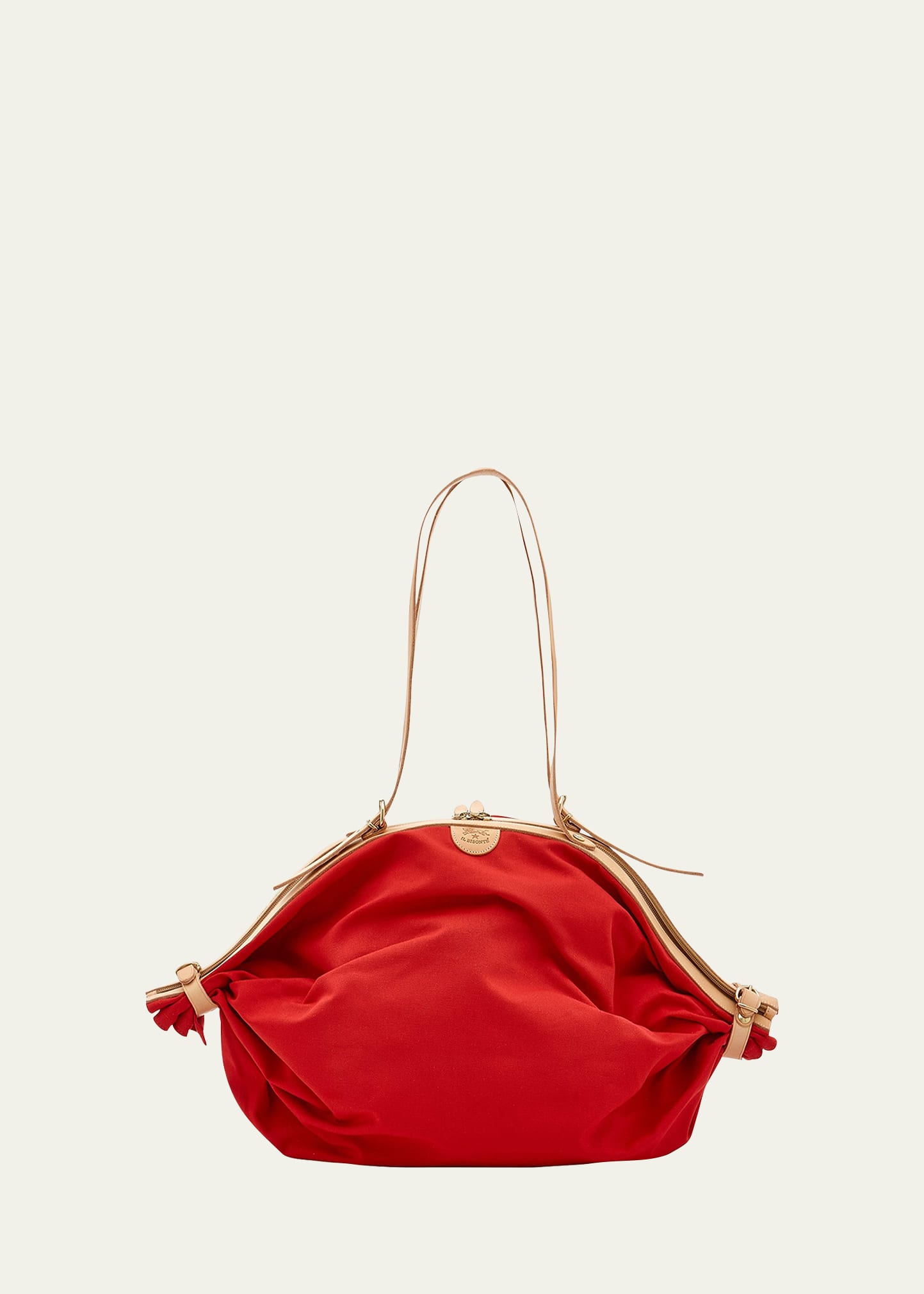 Il Bisonte Caramella Transformable Buckle Zip Tote Bag In Red/natural