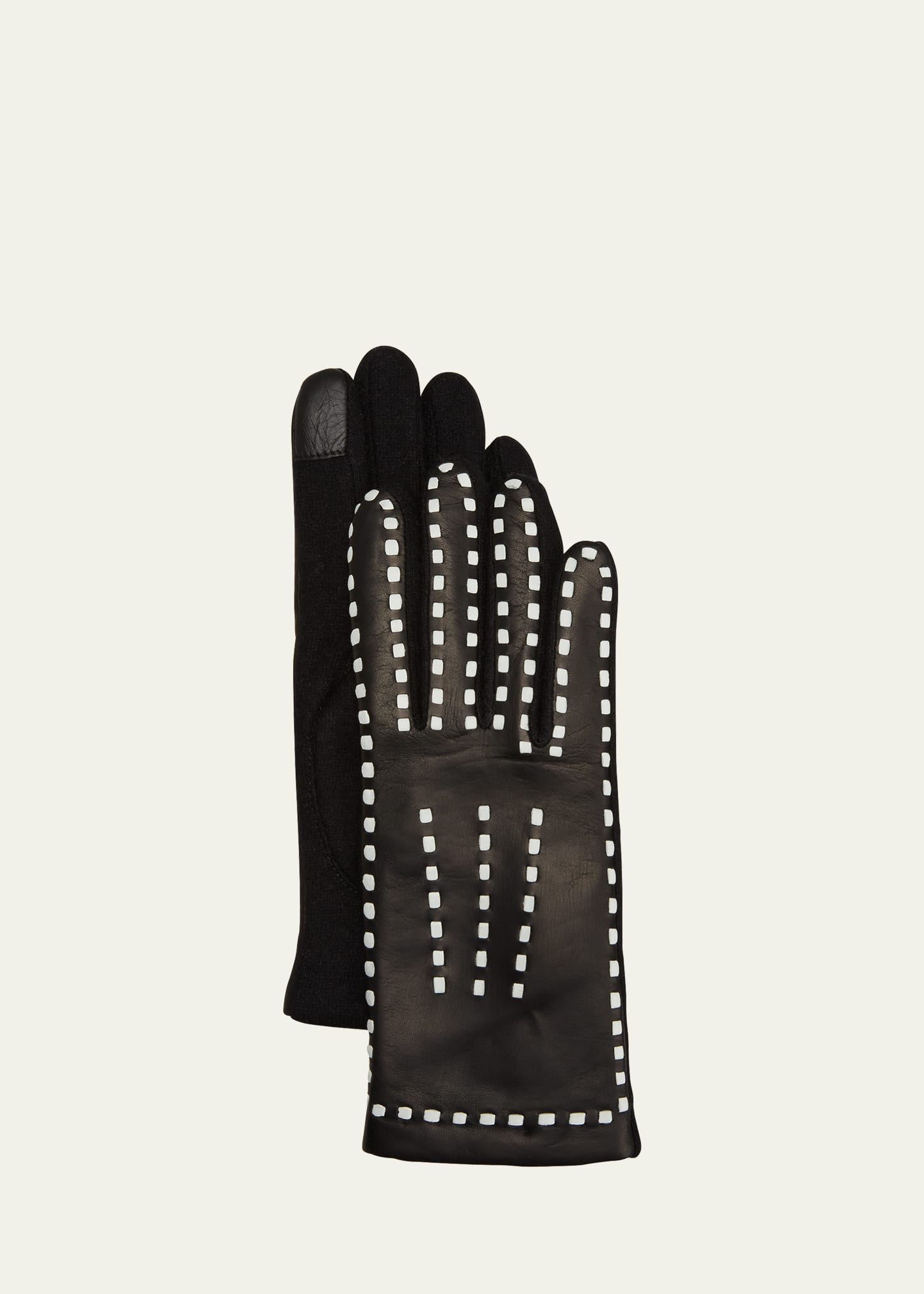 Contrast Stitching Leather & Cashmere Gloves