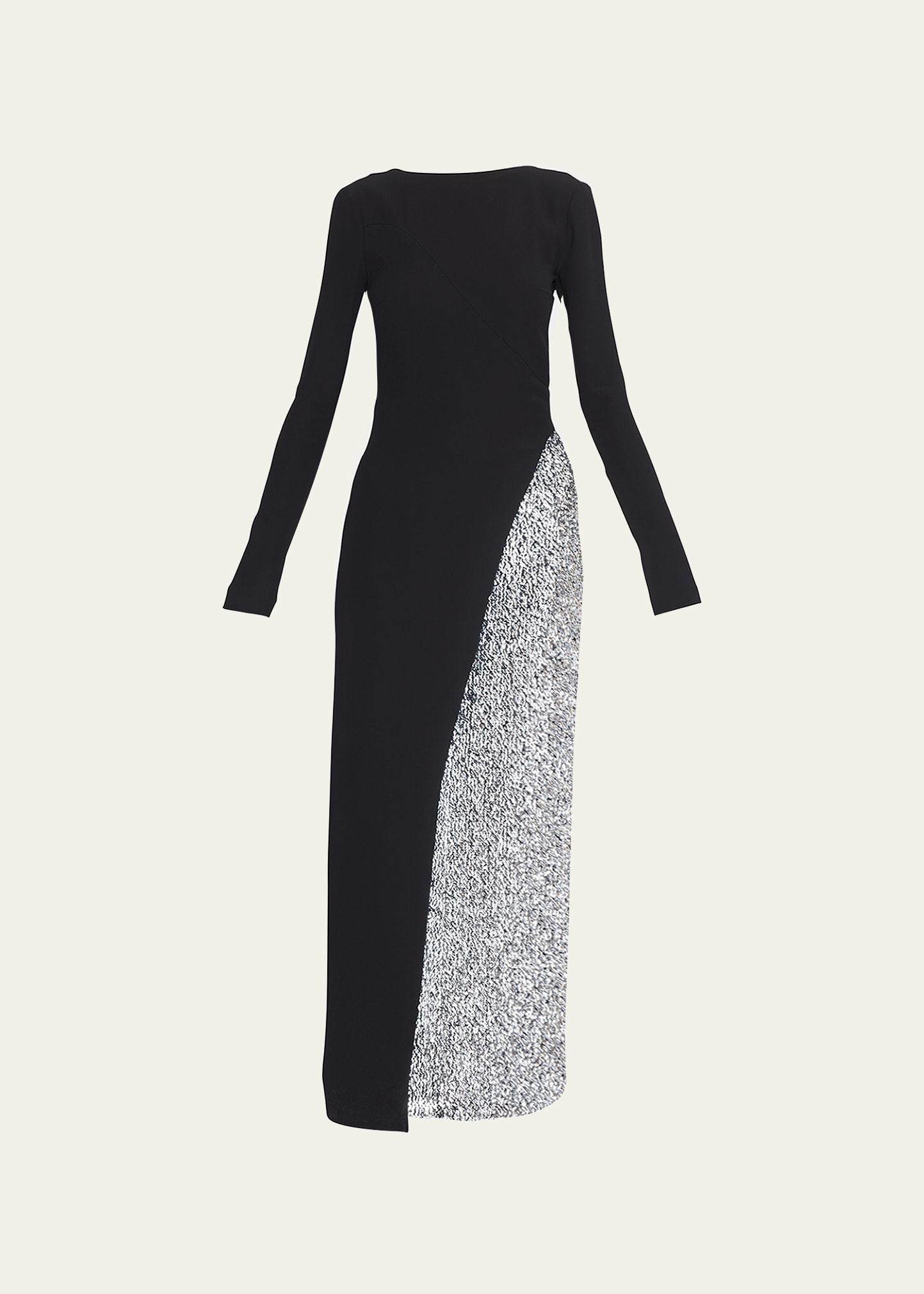 Givenchy Women's Asymmetric Sequin Panel Long-sleeve Gown In Black