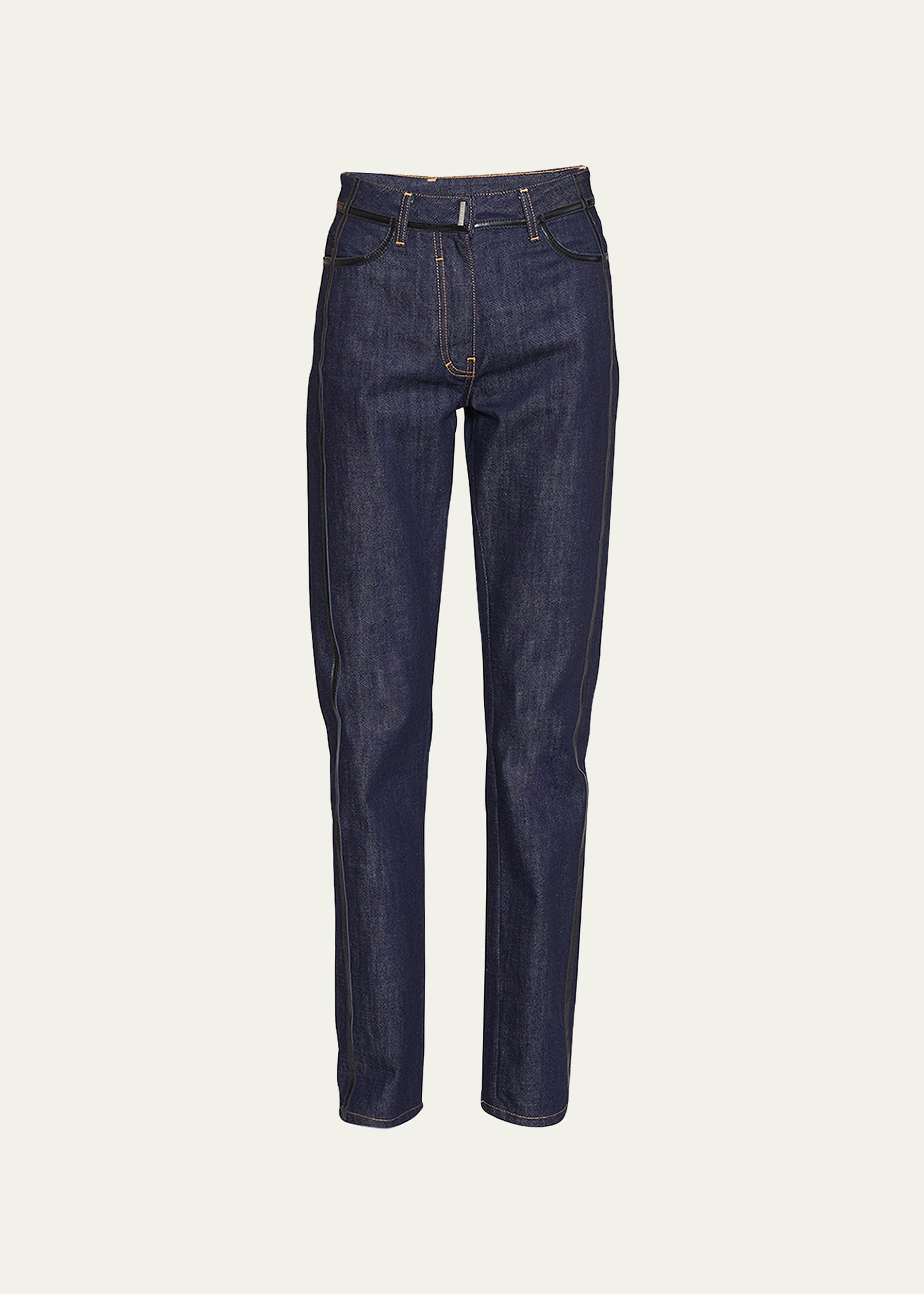 Leather-Trim Tapered Trouser Jeans