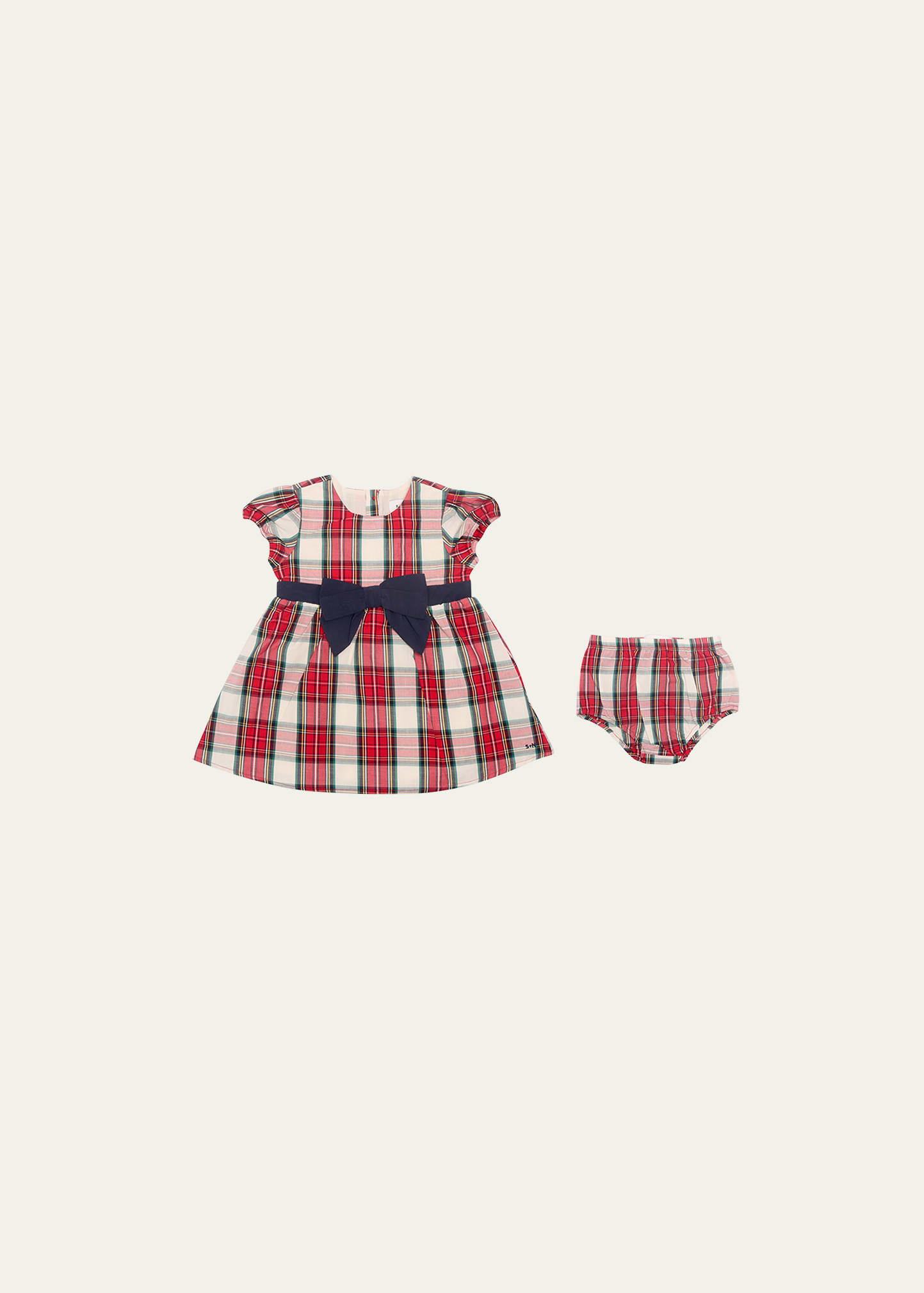 Girl's Evelyn Tartan Holiday Dress W/ Bloomers, Size Newborn-24M