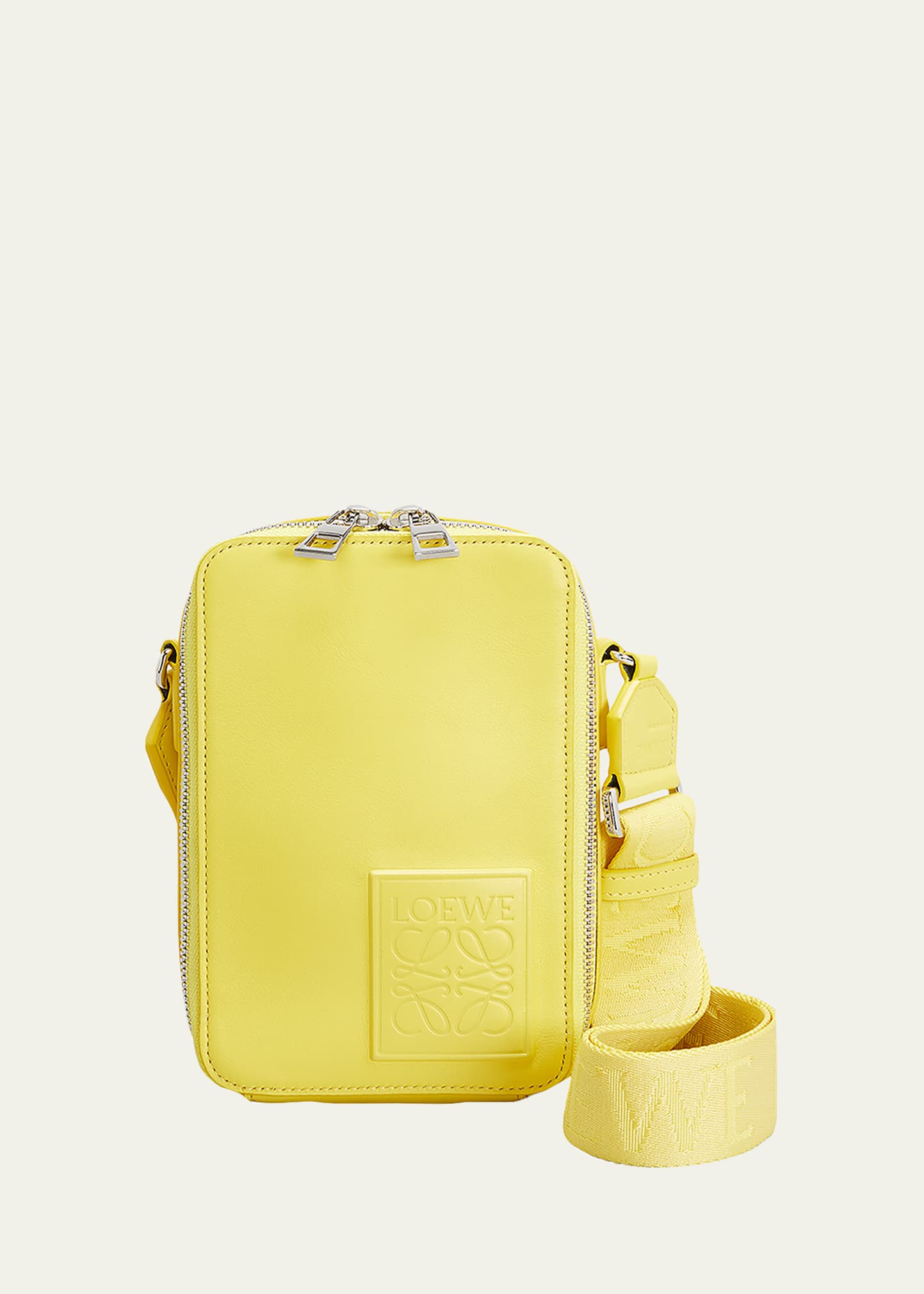 Loewe Logo-debossed Leather Messenger Bag In Yellow