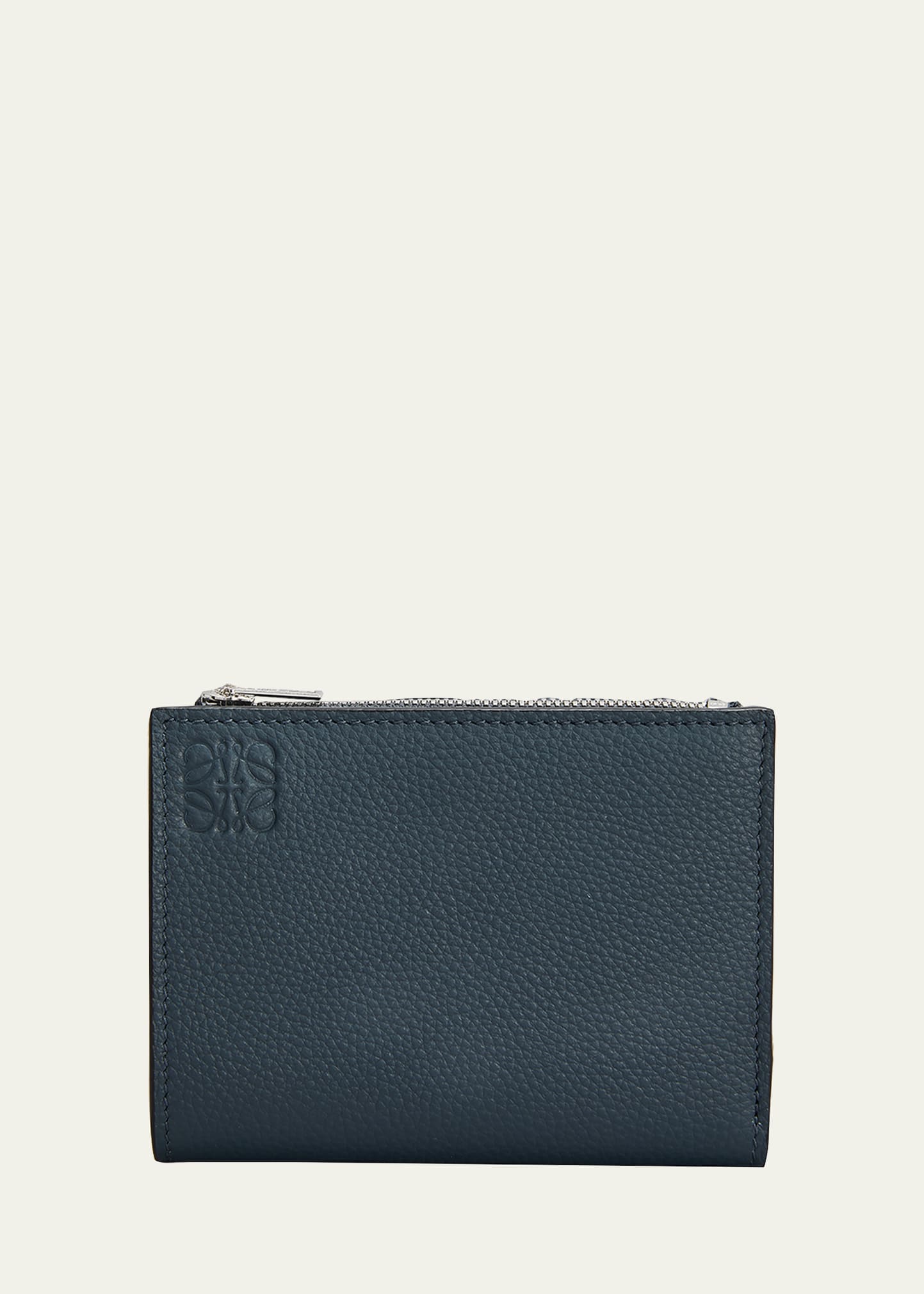 Loewe Men's Leather Bifold Wallet With Zip Coin Pocket In Onyx Blue