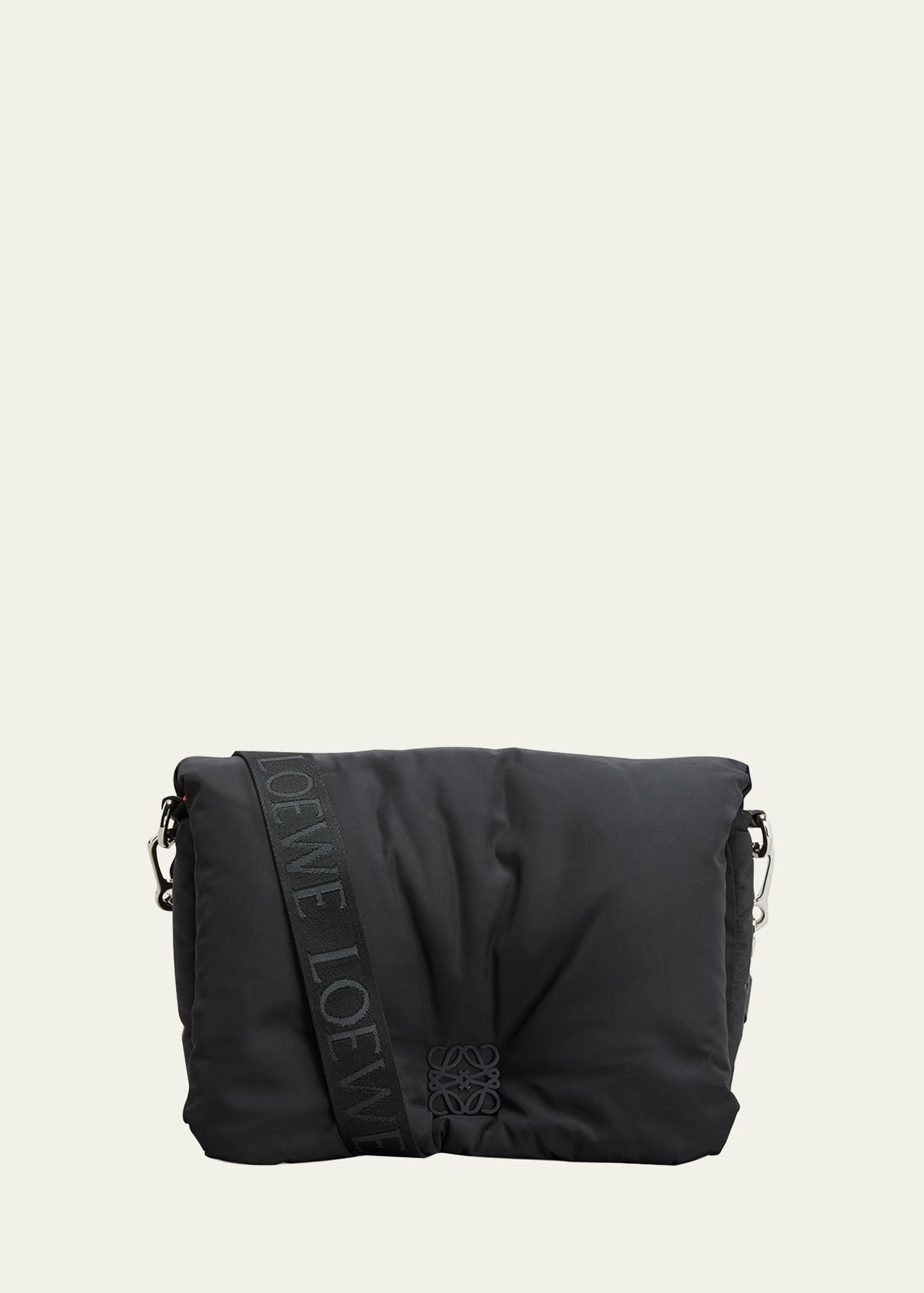 Shop Loewe Men's Goya Puffer Messenger Bag In Black