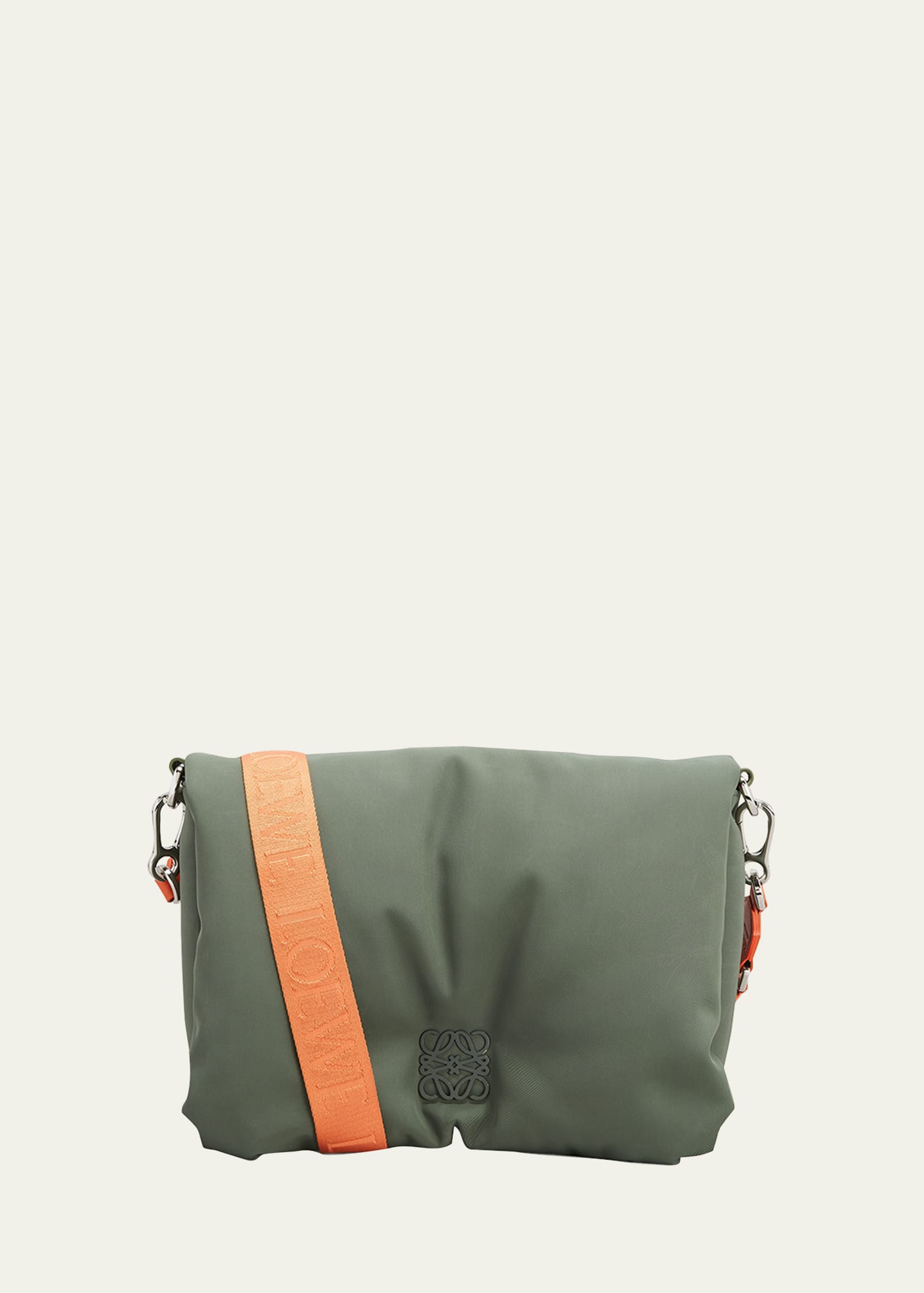 Loewe Men's Goya Puffer Messenger Bag In Khaki Green