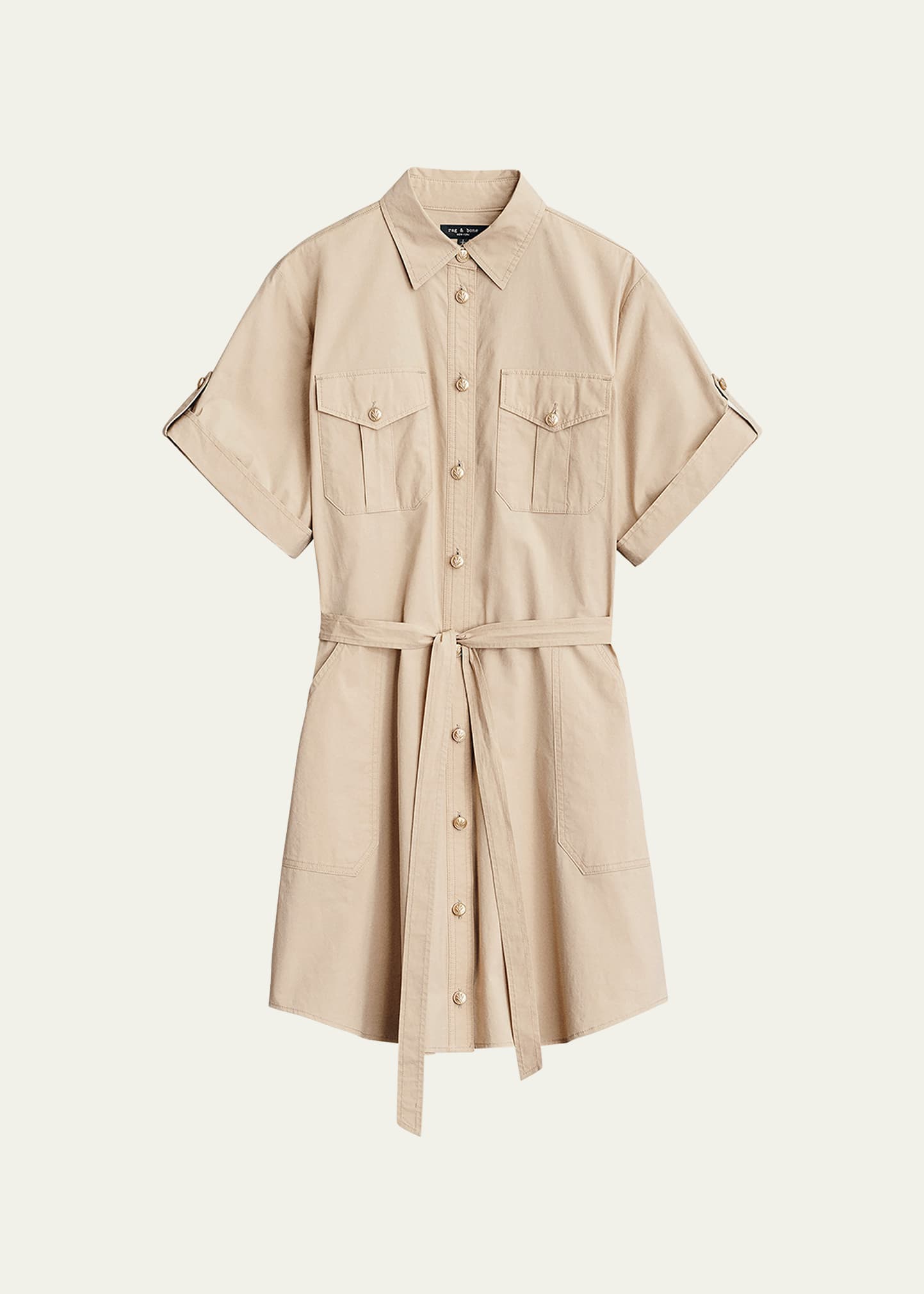 Shop Rag & Bone Roxanne Short Sleeve Mini Utility Dress In Ltkhaki