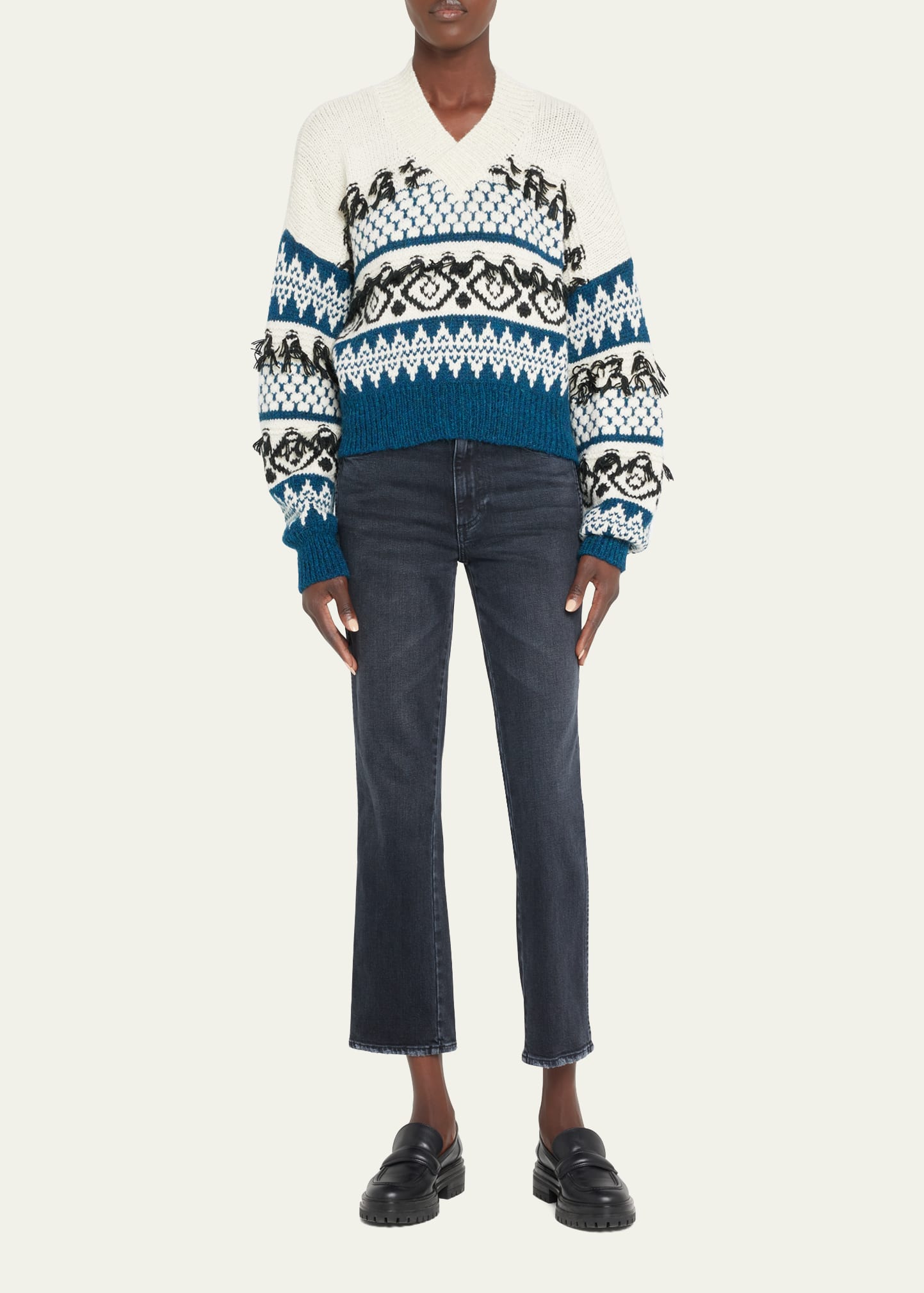 Amo Denim Fringe Pullover Sweater In Natcobblk