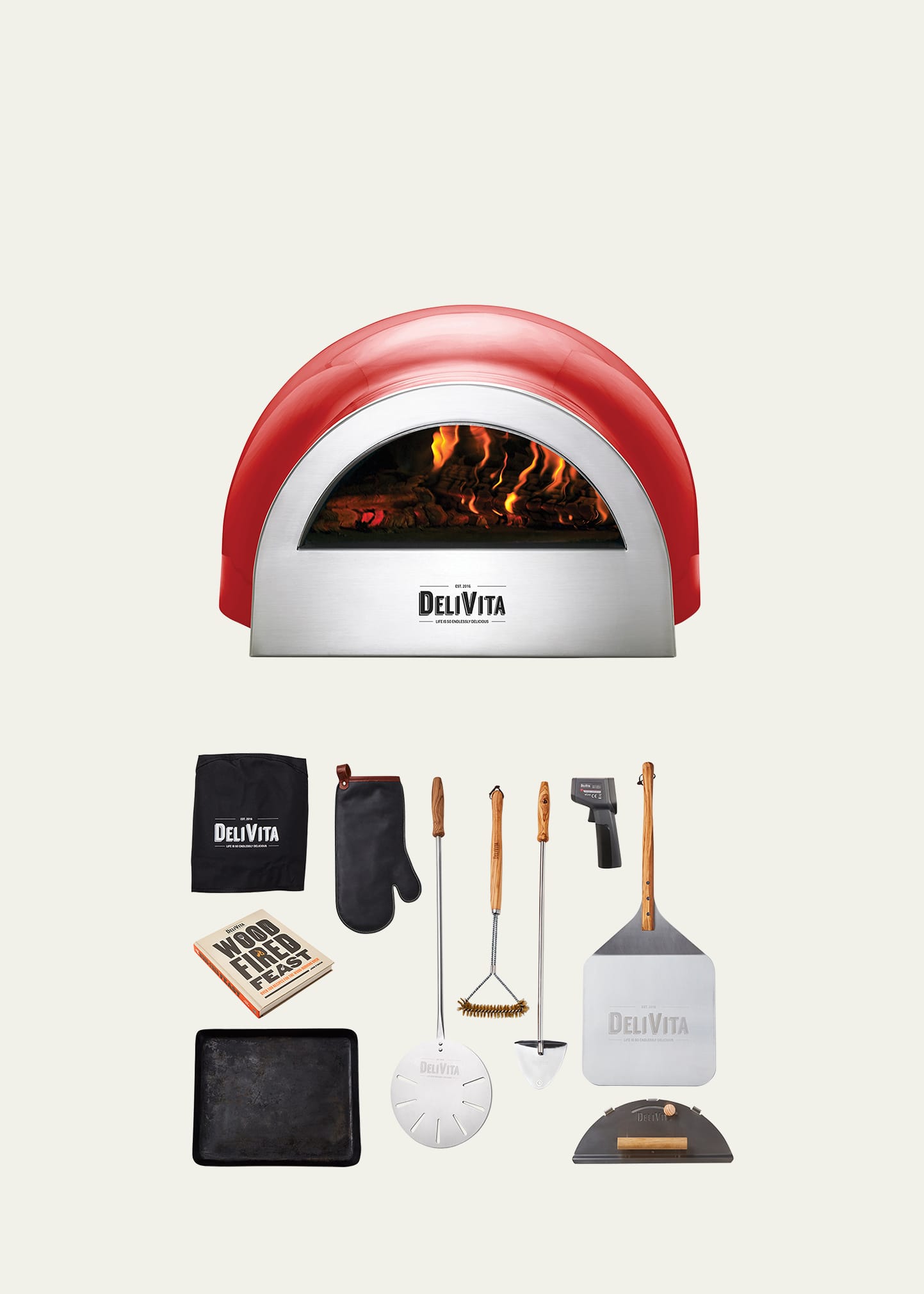 Delivita Wood-fired Pizza Oven Chefs Collection Set In Red