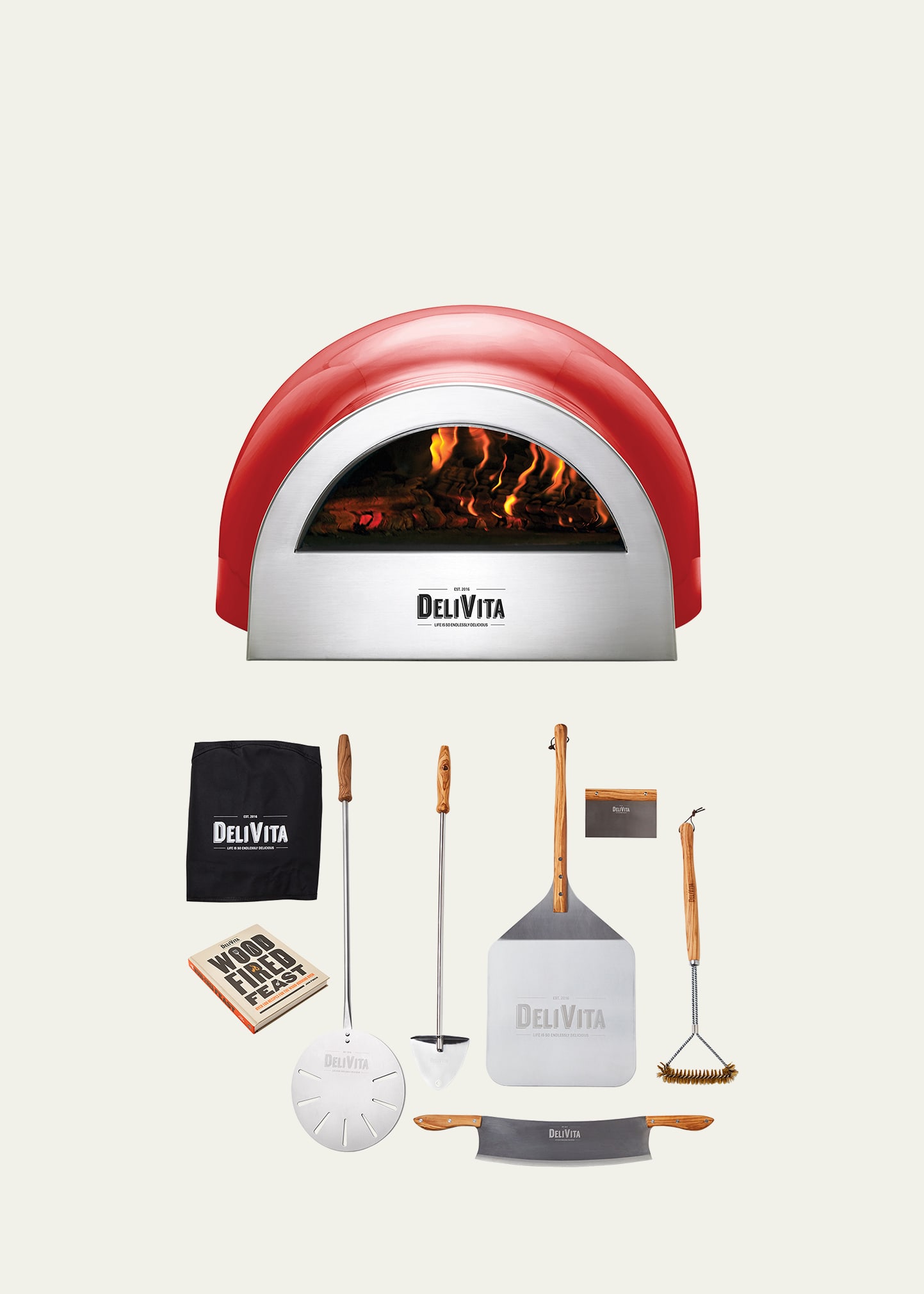 Delivita Wood-fired Pizza Oven Pizzaiolo Collection Set In Red