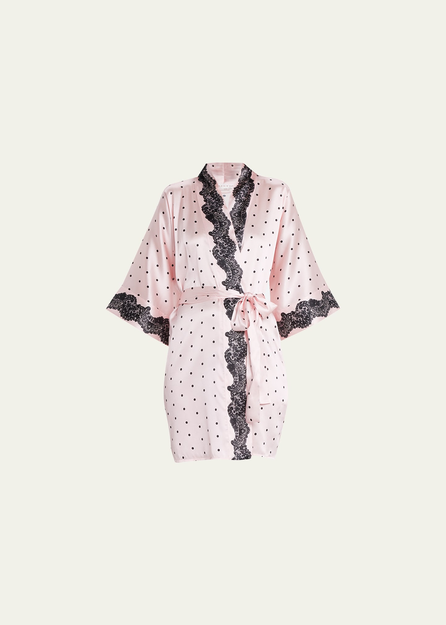 Polka-Dot Lace-Trim Short Silk Robe