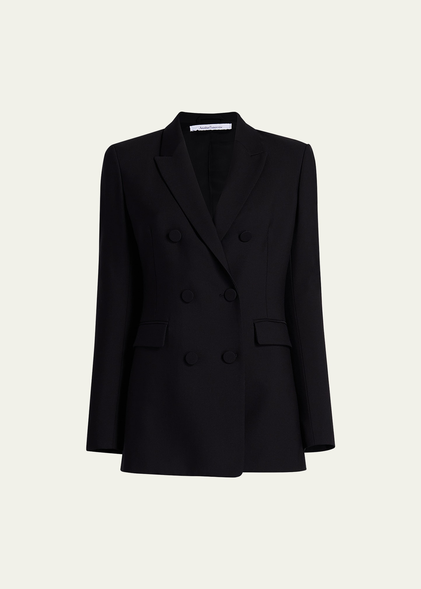 Shop Another Tomorrow Wool Double-breasted Blazer Jacket In Black