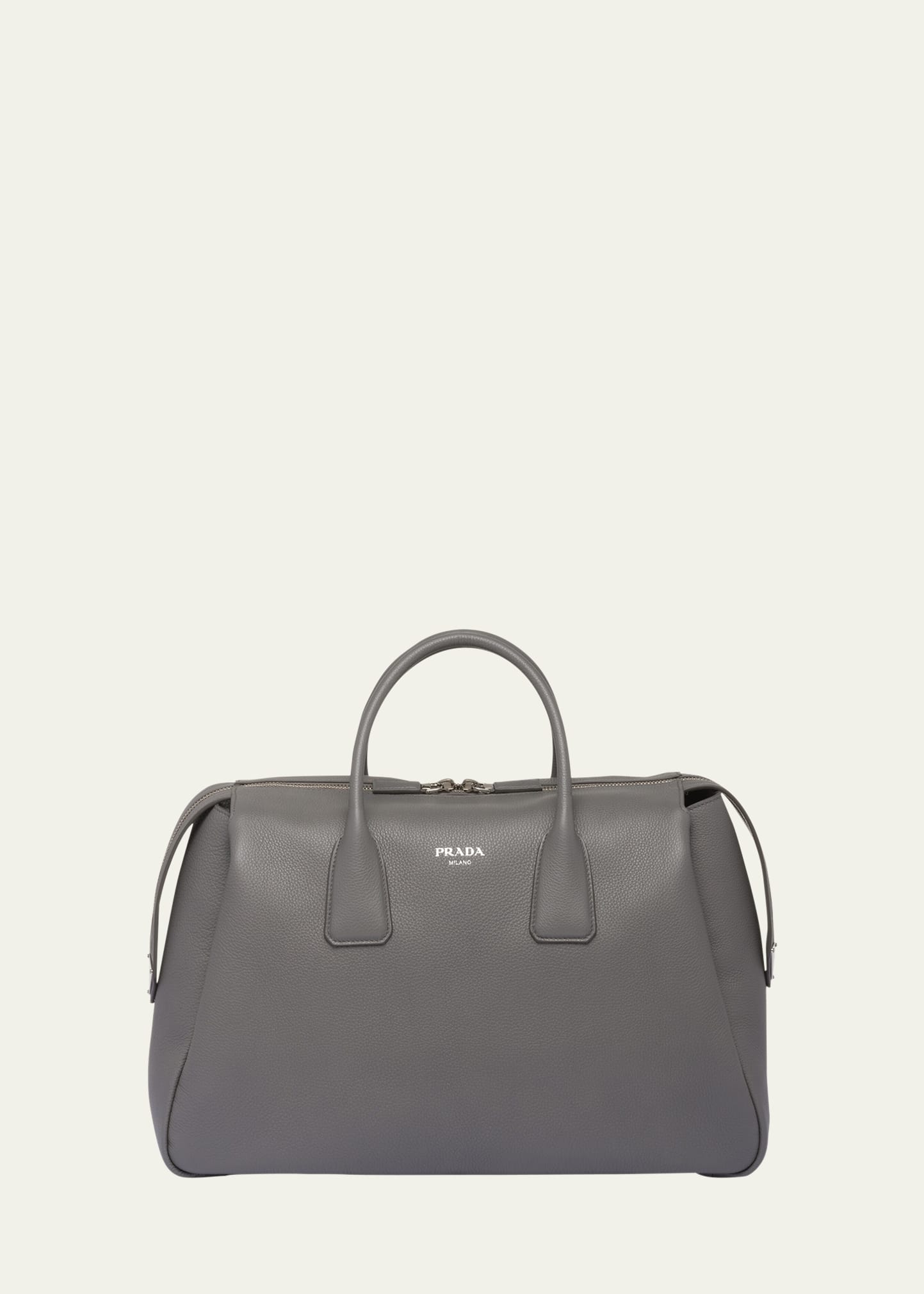 Shop Prada Men's Grained Leather Tote Bag In Marmo