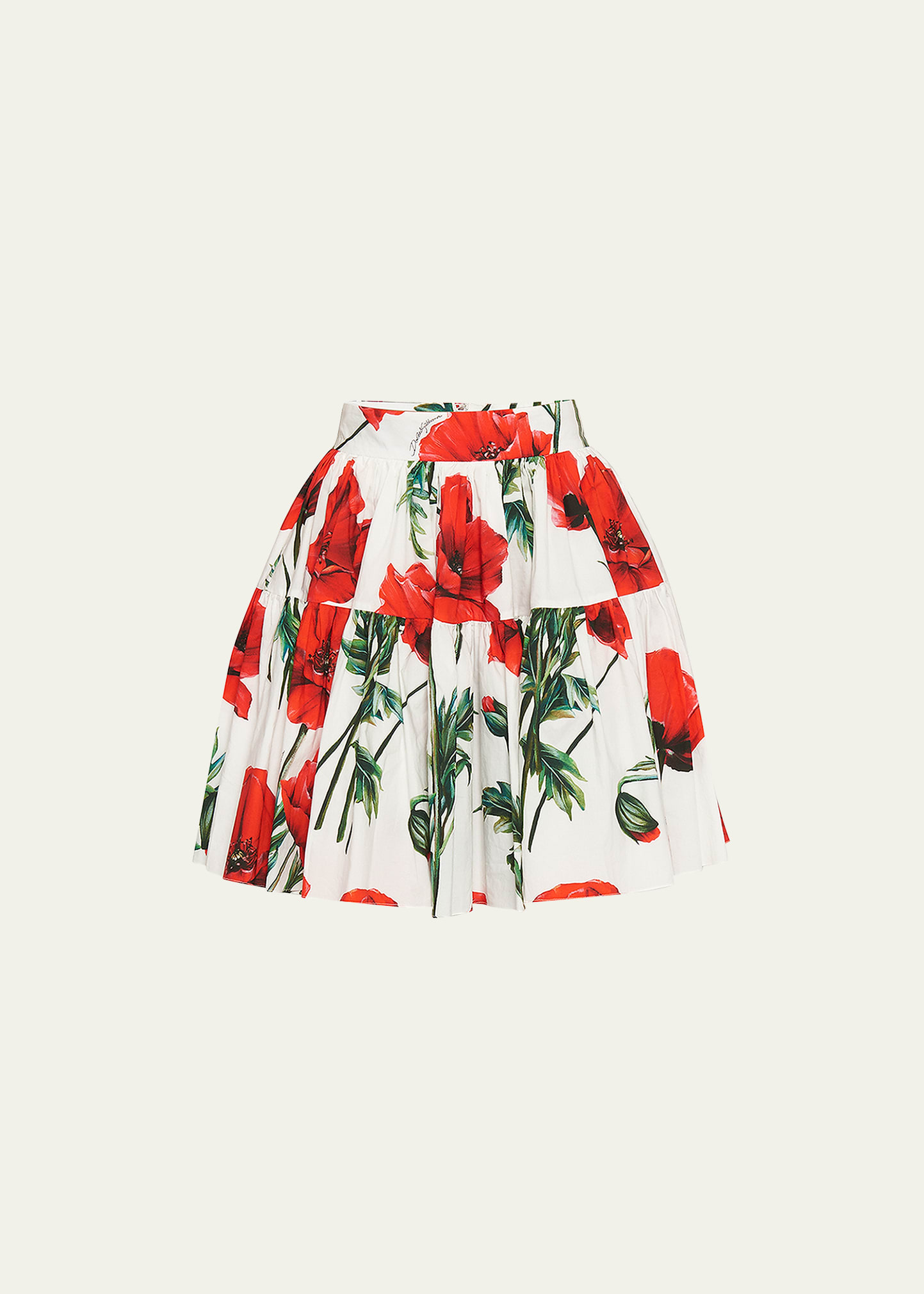 Dolce & Gabbana Poppy-print A-line Skirt In Natwhite