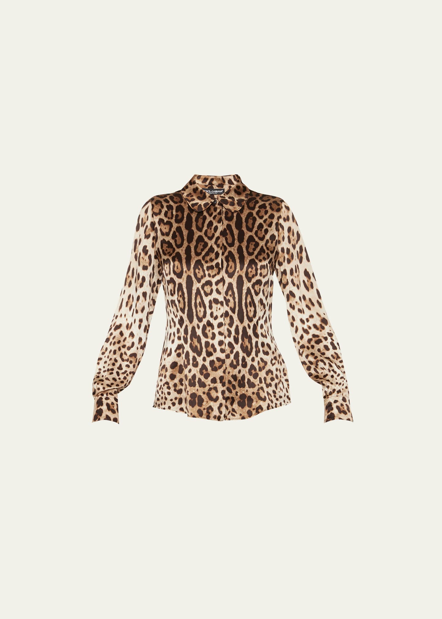 Shop Dolce & Gabbana Leopard-print Peter-pan Collar Silk Shirt In Lightbrown