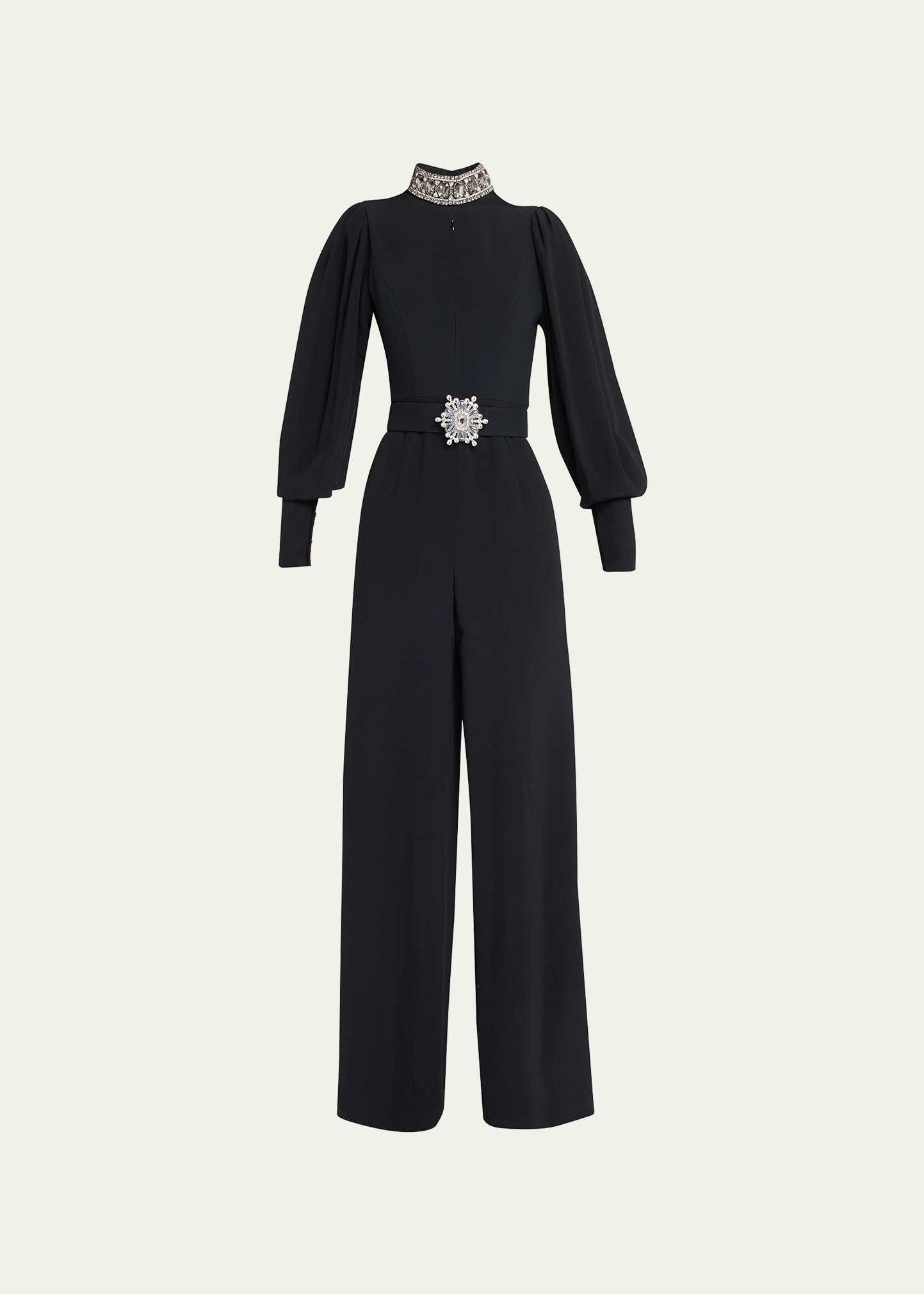Jeweled High-Neck Wide-leg Belted Jumpsuit