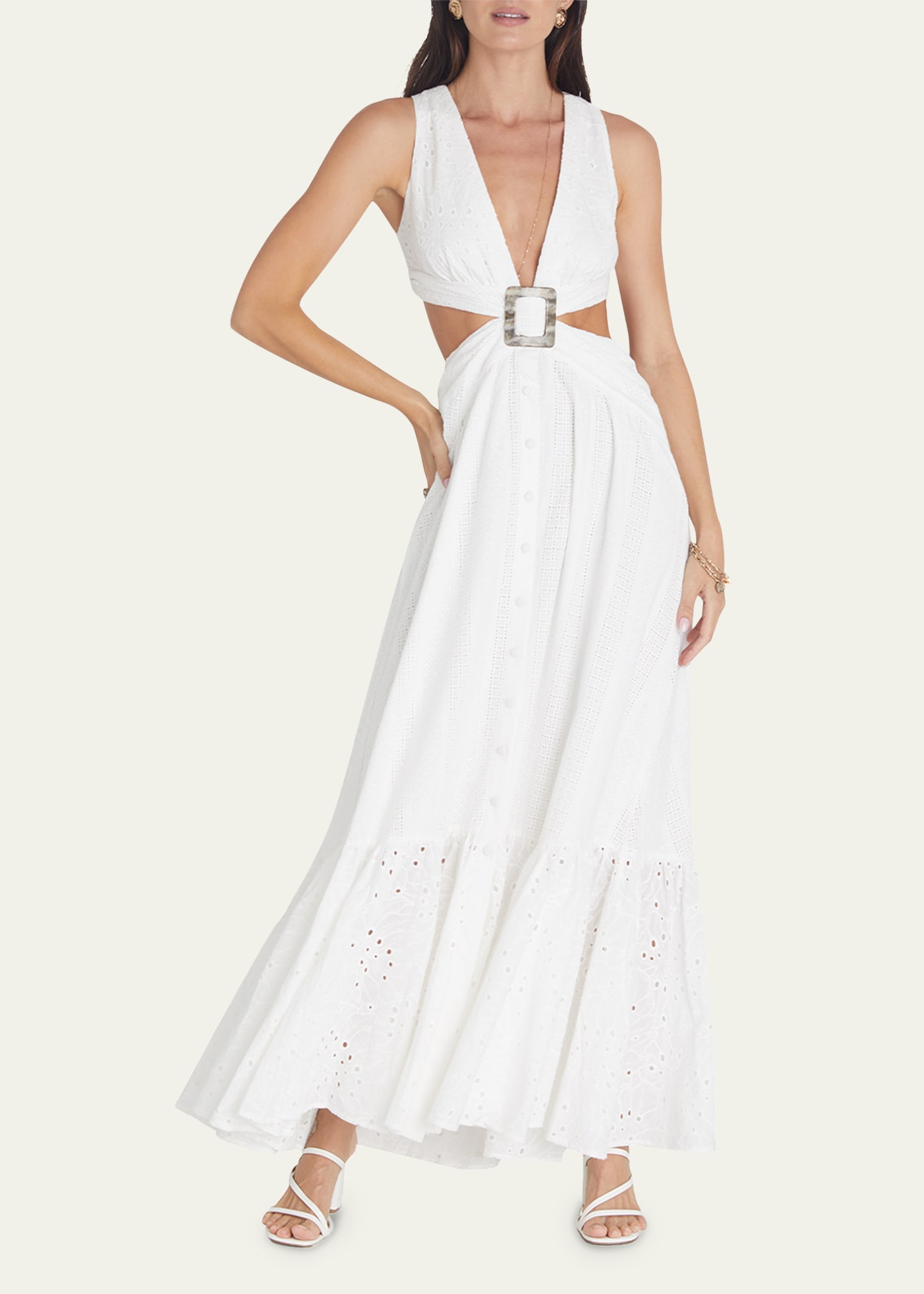 Aqua Blu Australia Gail Embroidered Cutout Maxi Dress In Alabaster