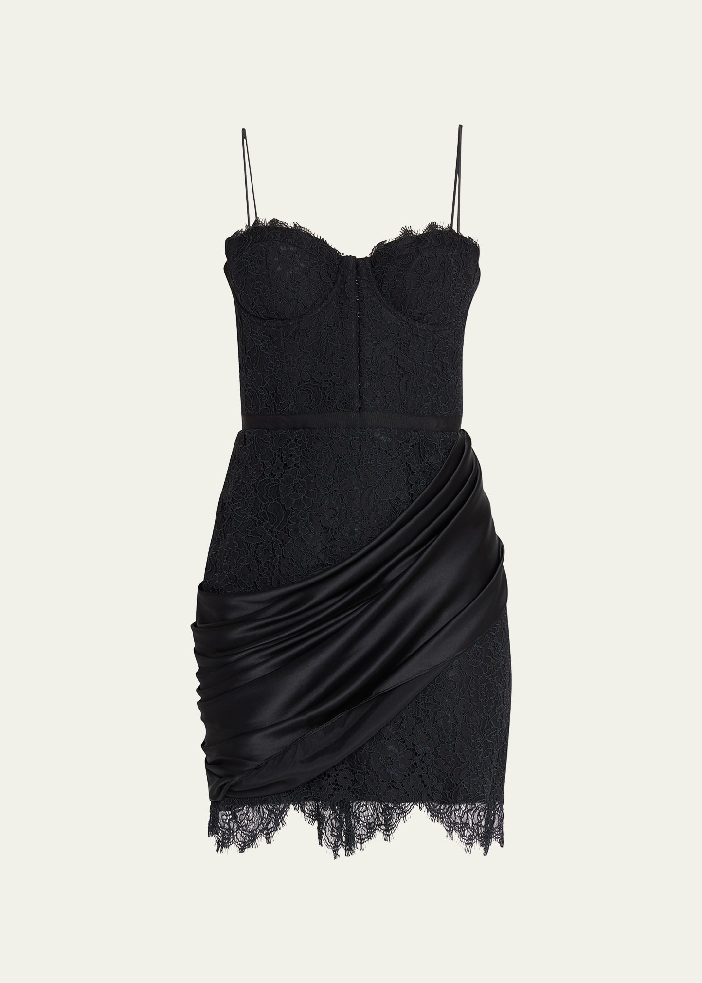 Alice And Olivia Rose Draped Stretch-silk And Lace Mini Dress In Black