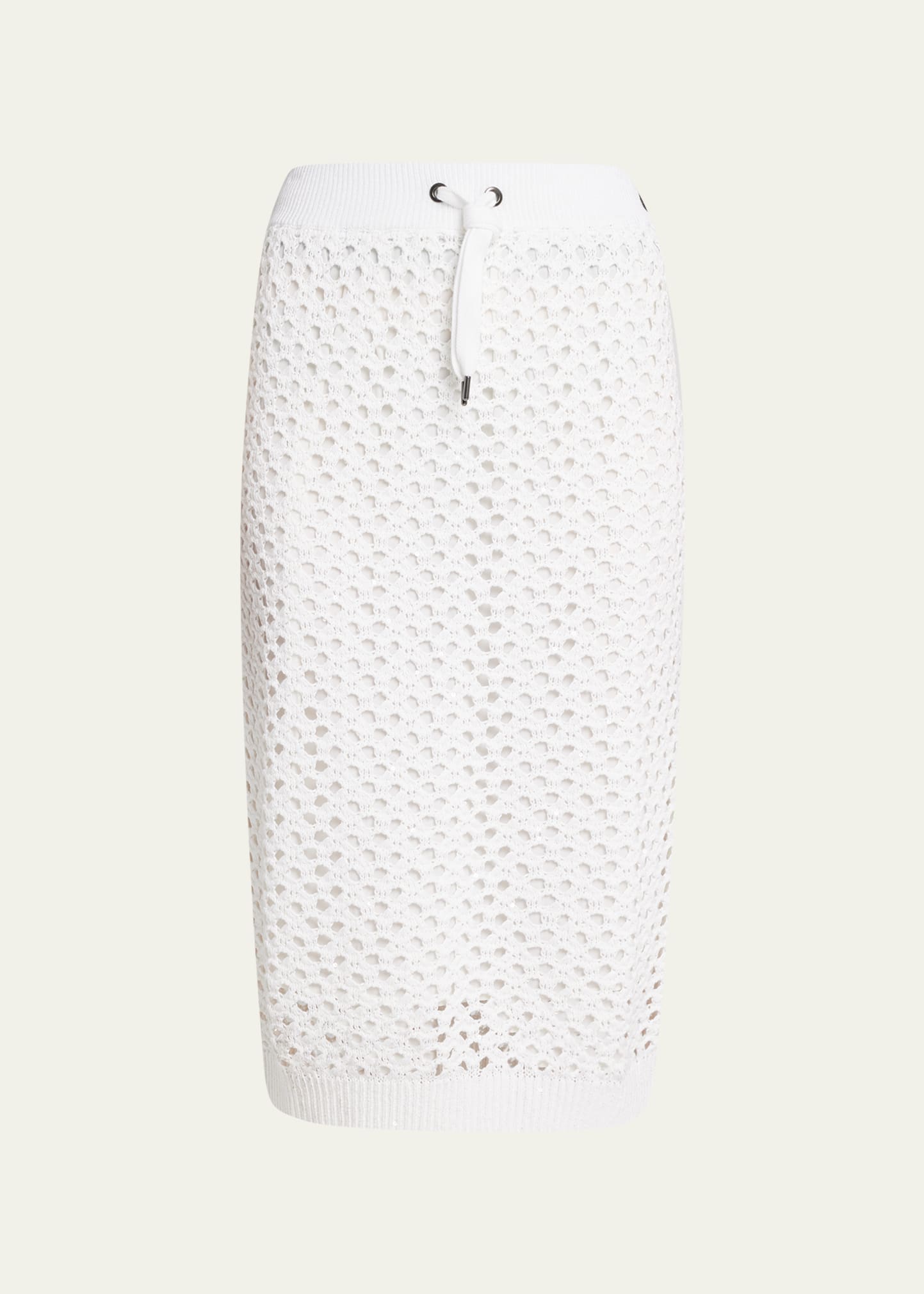 Brunello Cucinelli Women's Dazzling Net Knit Skirt In Cotton, Linen And Silk In Cj159 White