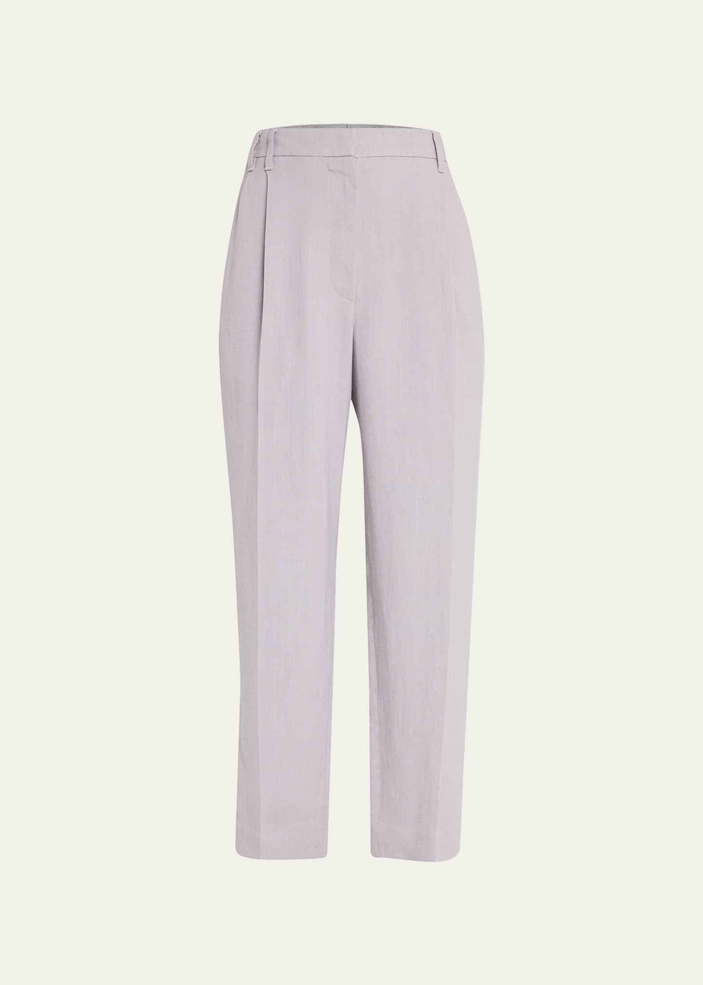 Linen Tapered-Leg Pleated Trousers