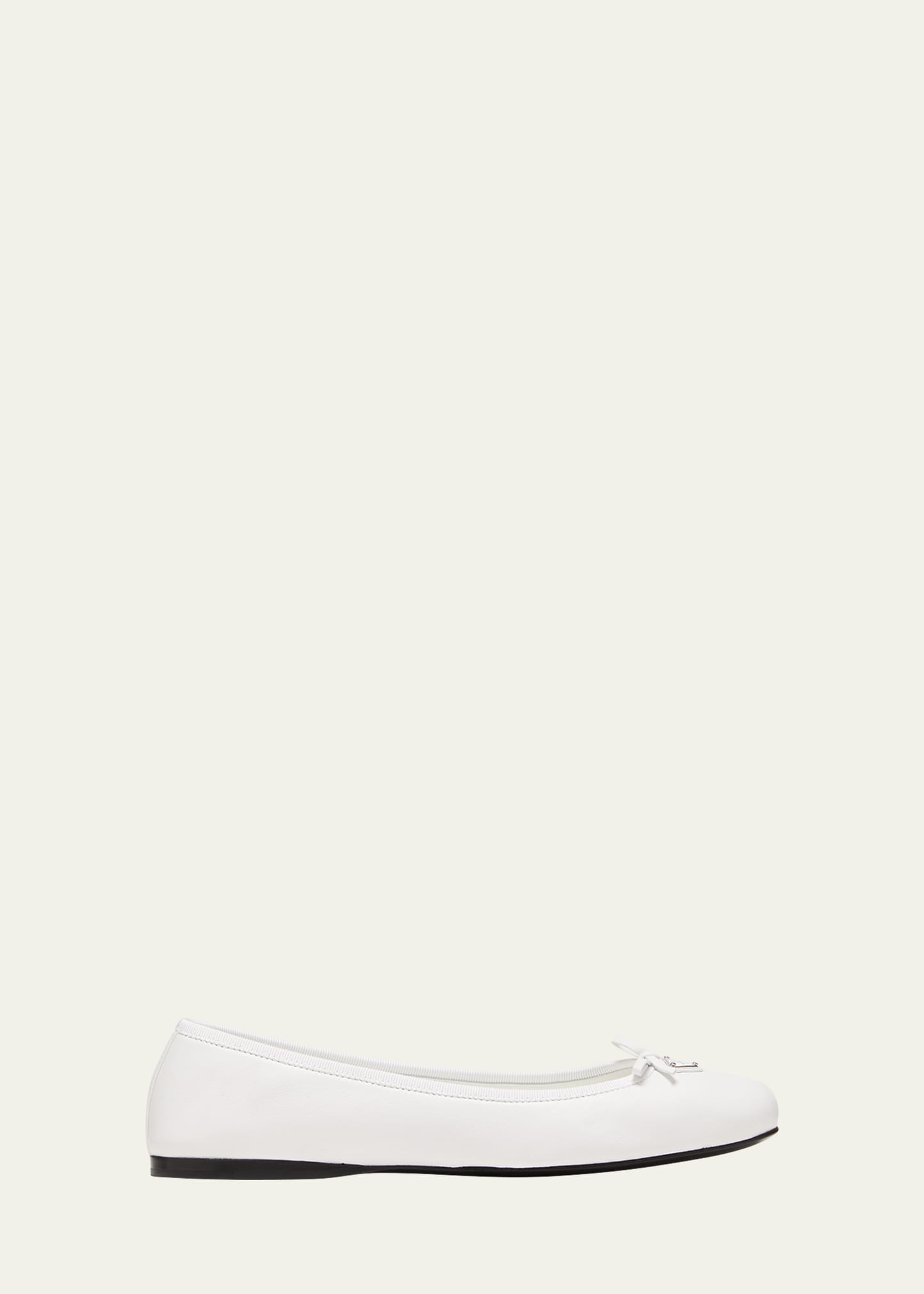 Prada Metallic Bow Ballerina Flats In Bianco