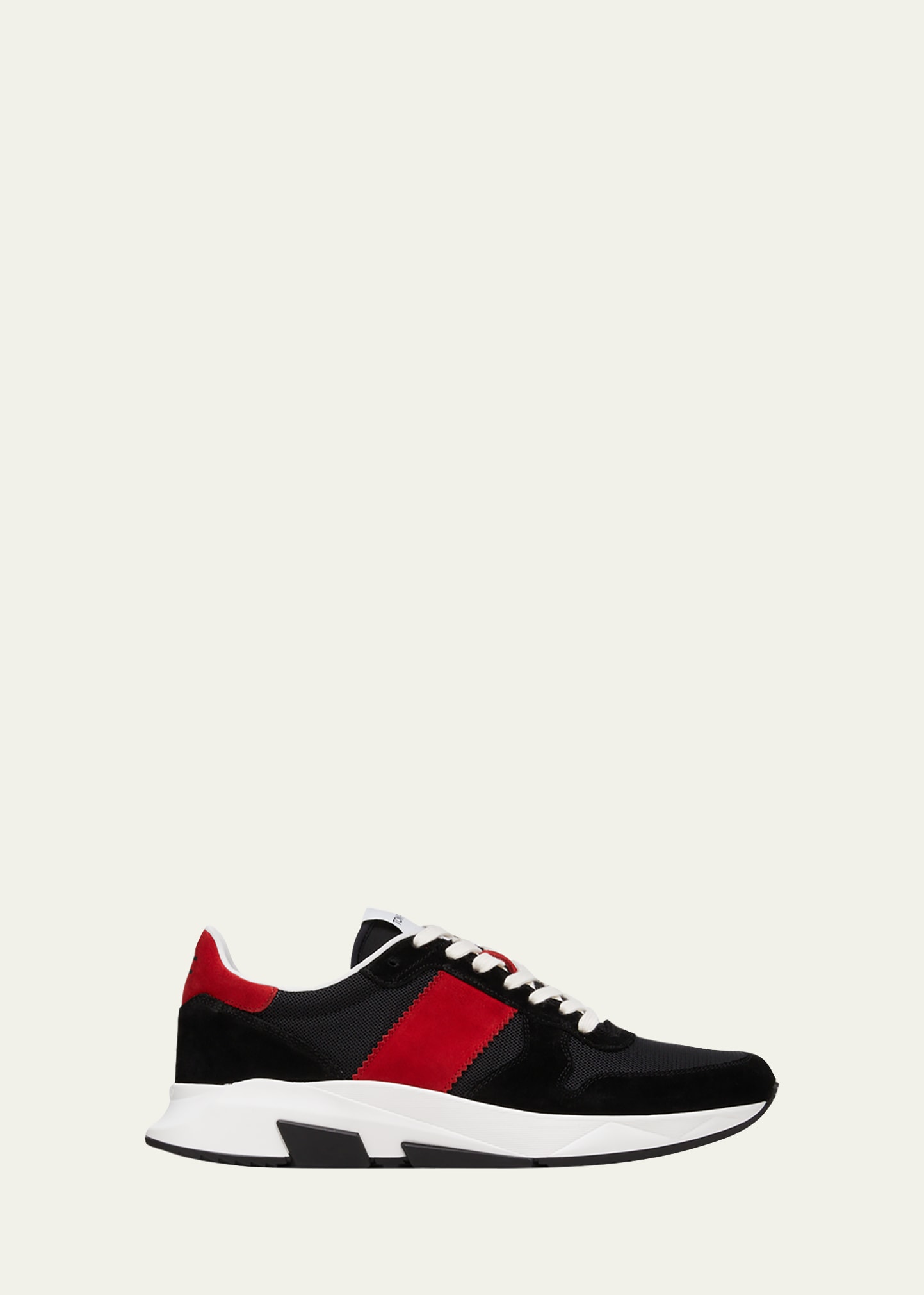 Tom Ford Men's Jagga Mesh And Suede Low-top Sneakers In Blk/red | ModeSens