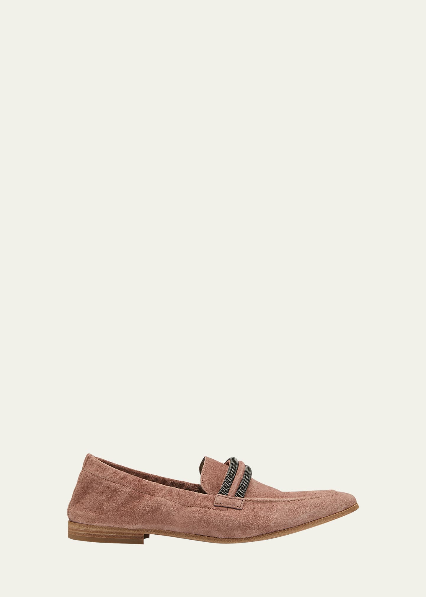 Suede Monili-Strap Flat Loafers