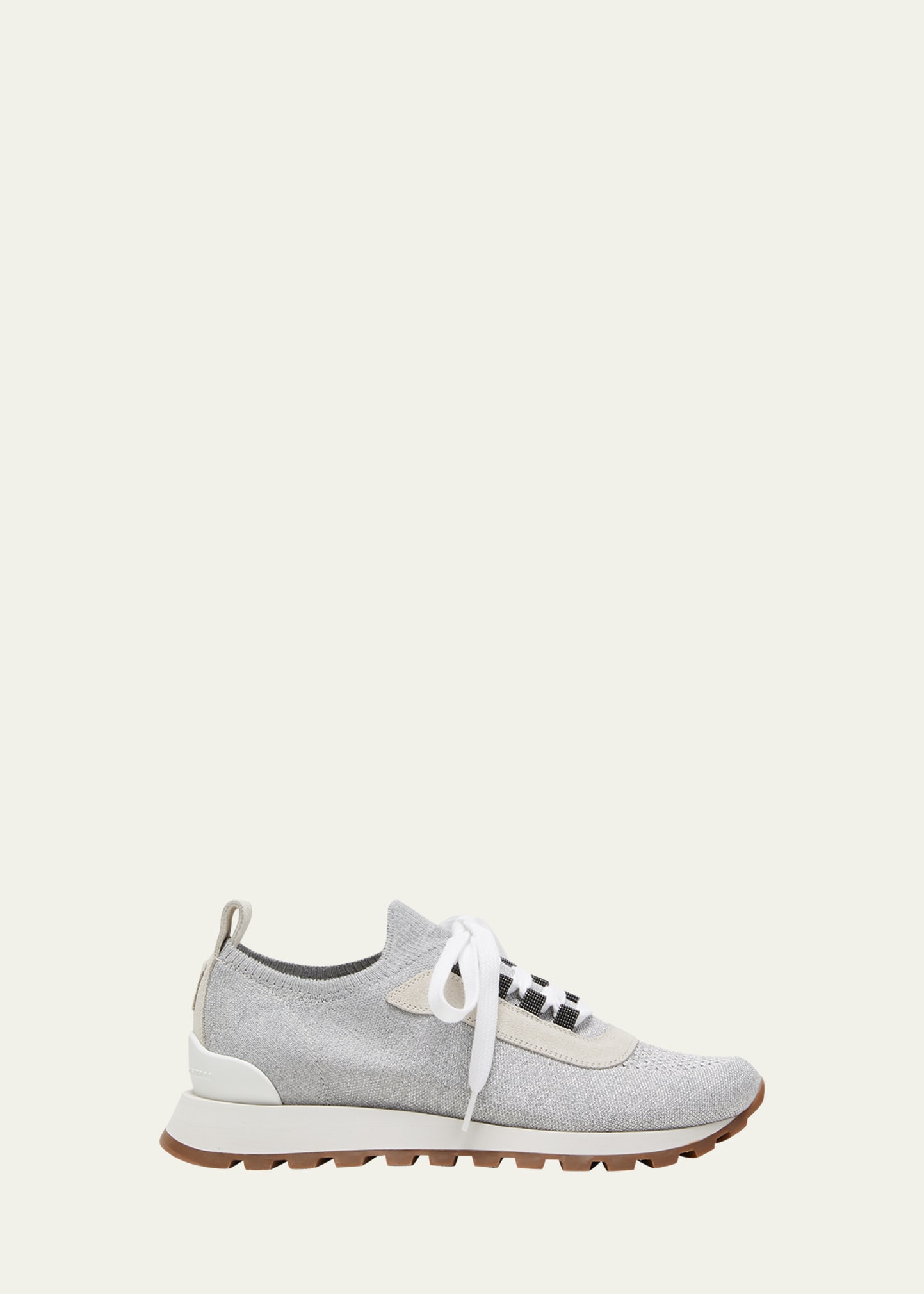 Shop Brunello Cucinelli Knit Suede Trainer Sneakers In C073 Silver
