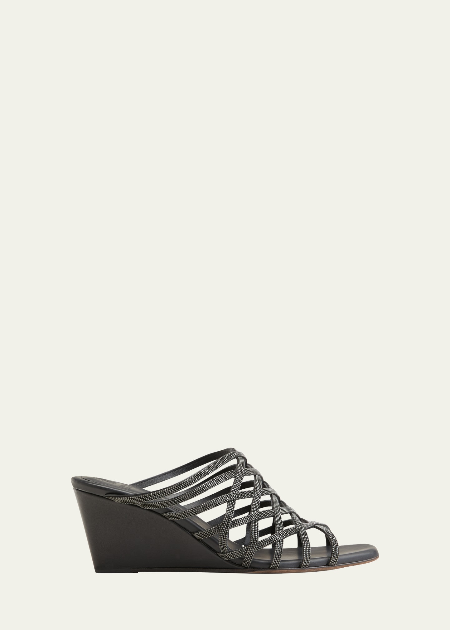 Monili Leather Caged Wedge Sandals