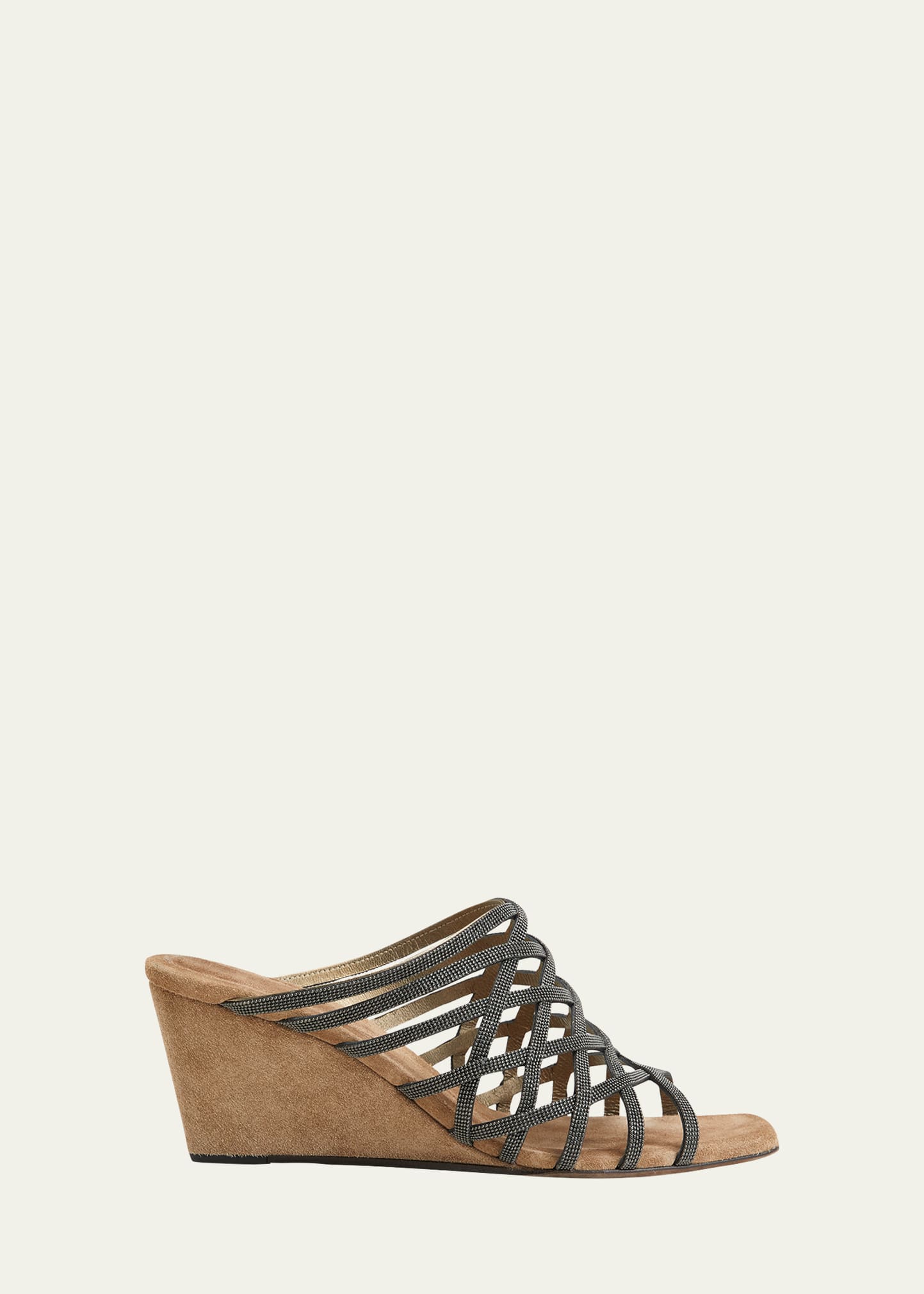 Suede Monili Caged Wedge Sandal