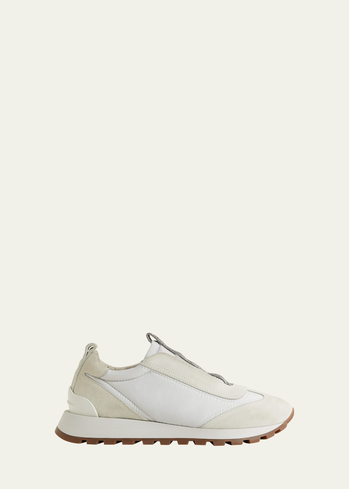 Brunello Cucinelli White Sneakers With Monile Insert In Panama