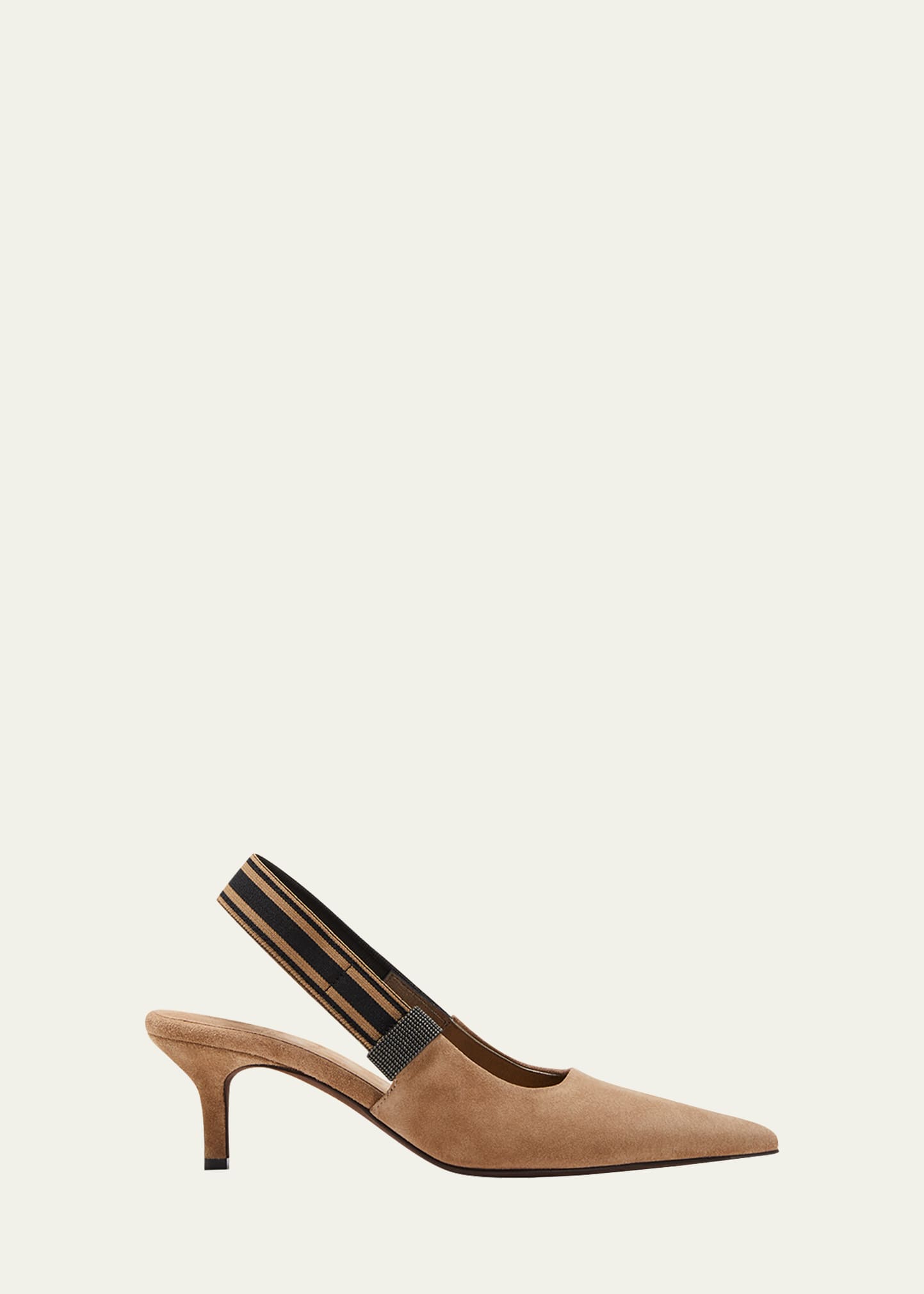 Brunello Cucinelli Metallic Monili Kitten-Heel Slingback Pumps, C8778 Bronze, Women's, 39.5EU, Pumps & High Heels Kitten Heels