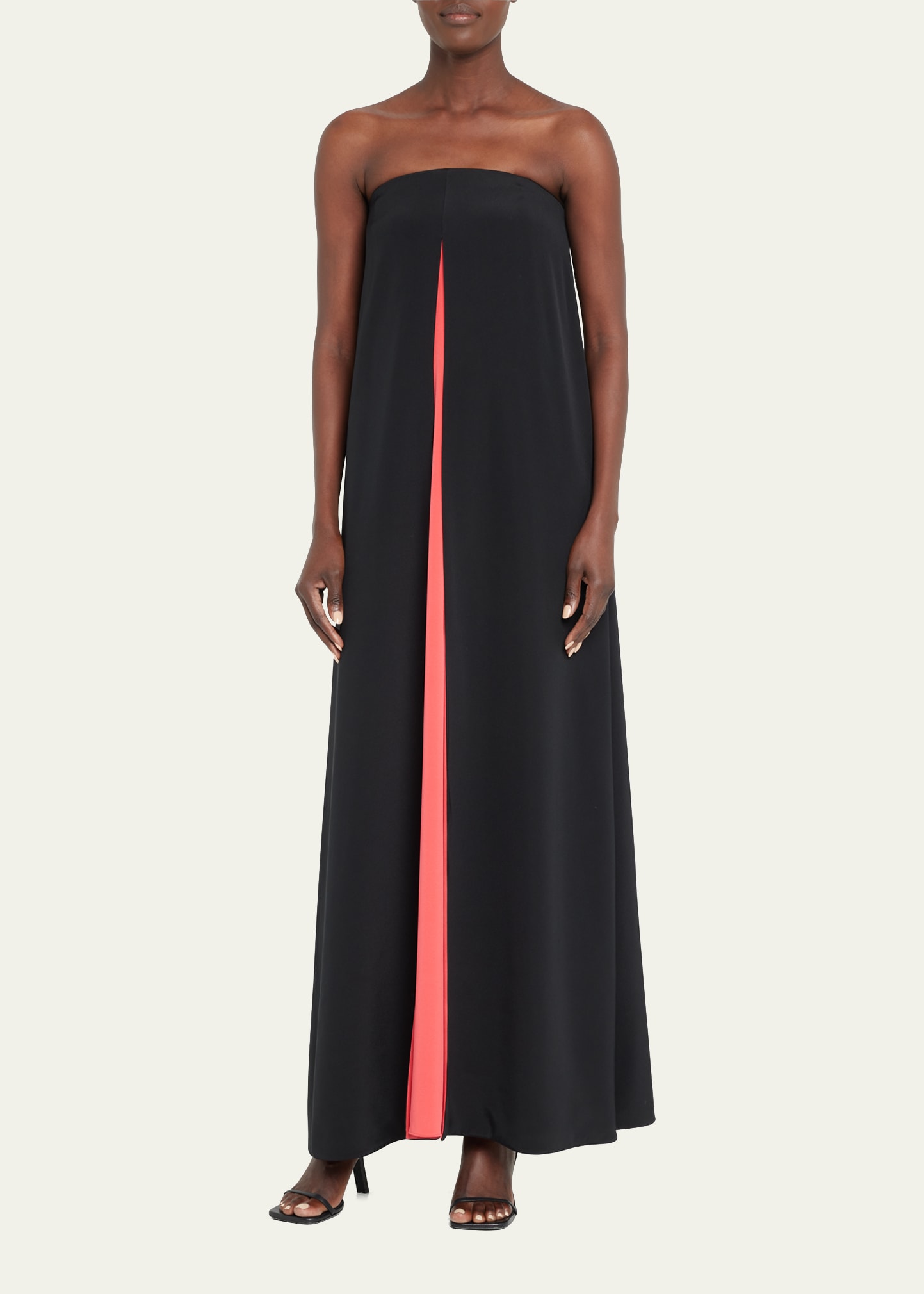 Strapless Pleated Colorblock Gown