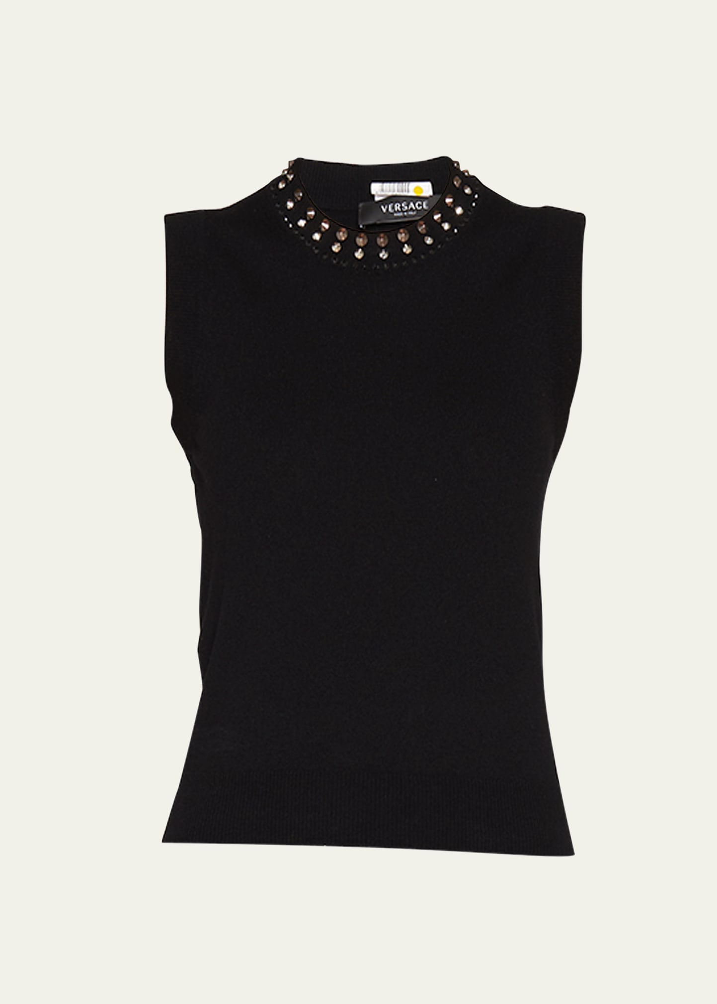 Cashmere Knit Top w/ Studded Trim