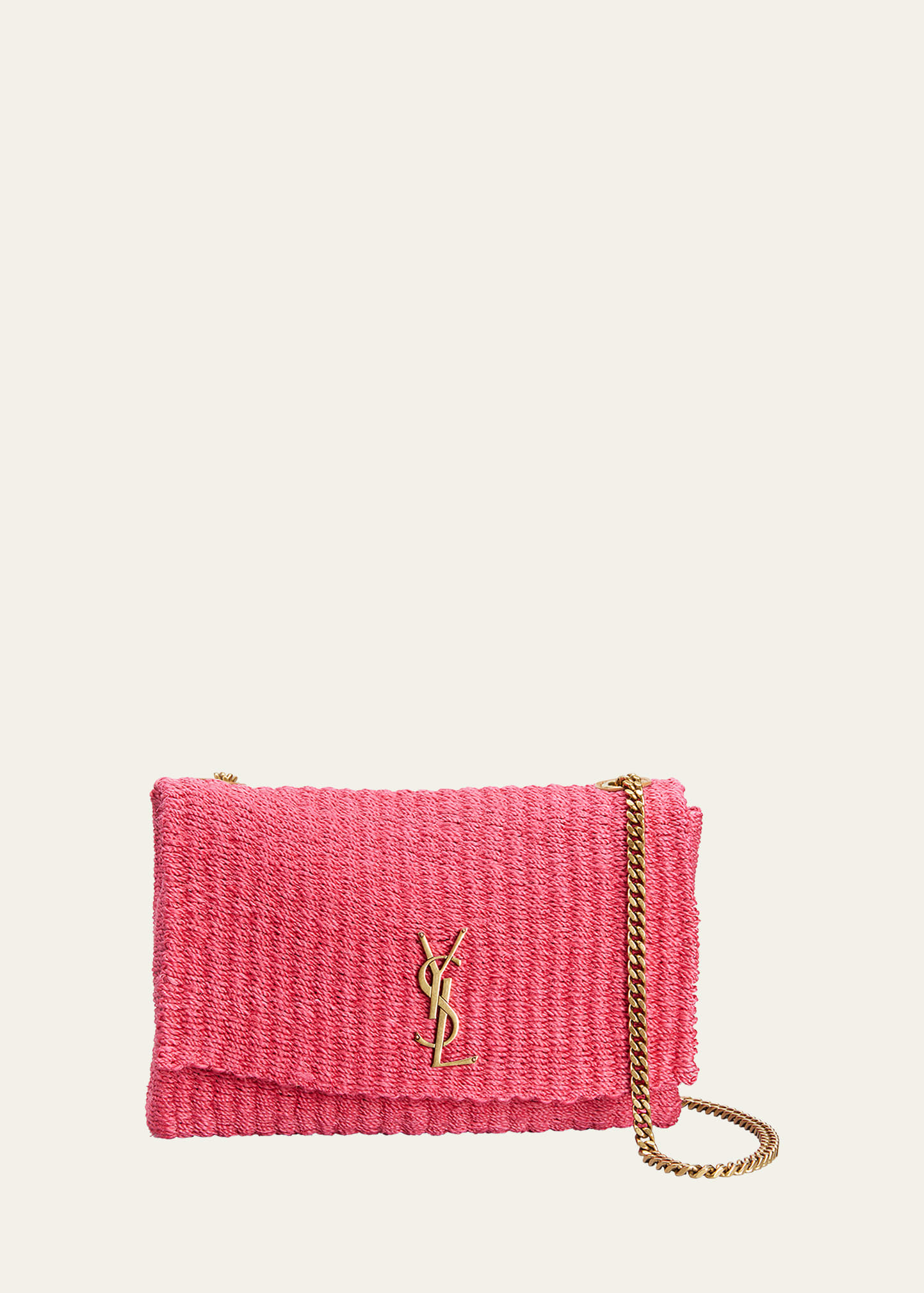 Saint Laurent Kate Medium Ysl Woven Sisal Shoulder Bag In Pink