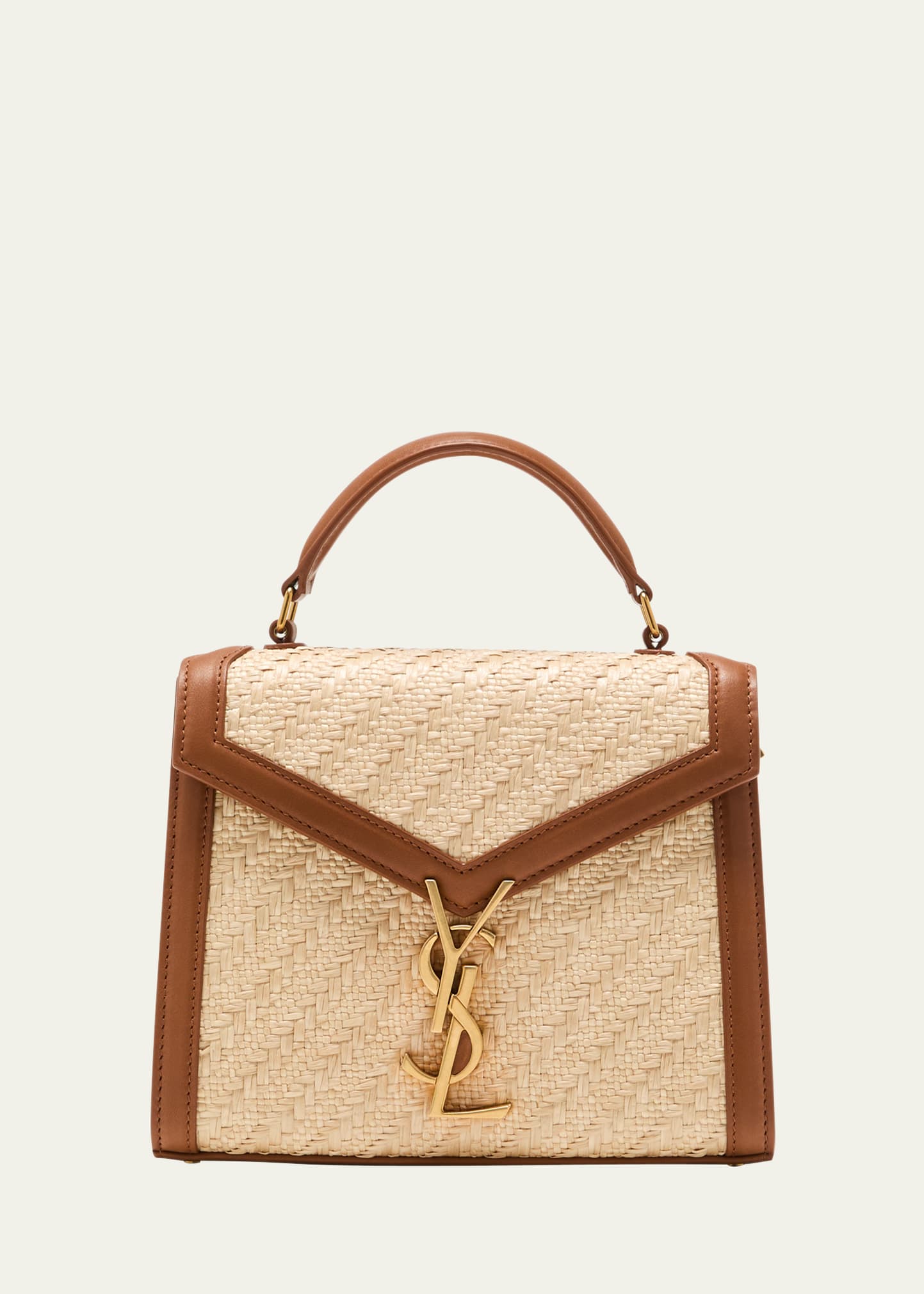 Saint Laurent Cassandra Mini Ysl Raffia Tophandle Bag In Natural Sand