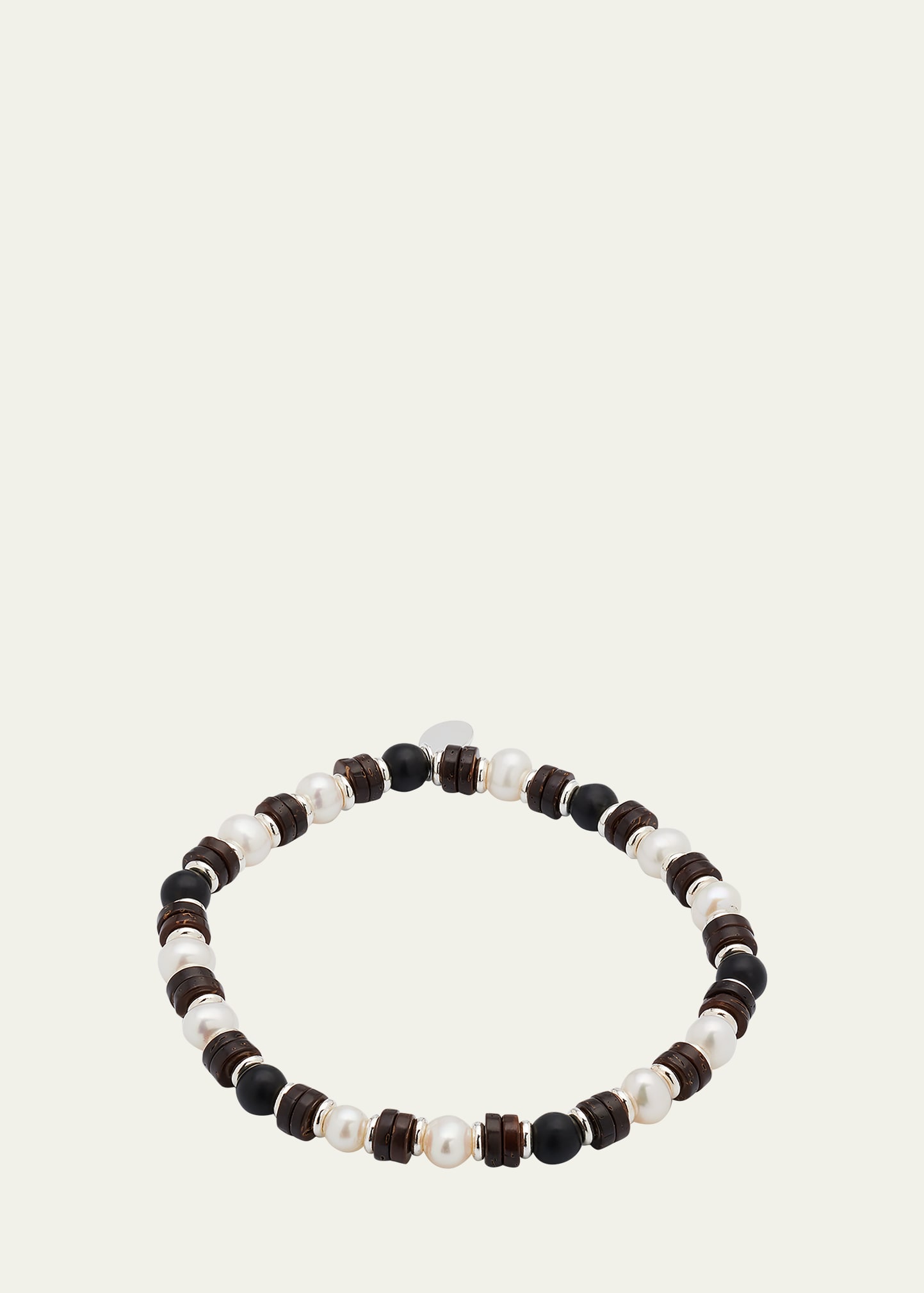 Men's Freshwater Pearl and Black Agate Beaded Bracelet