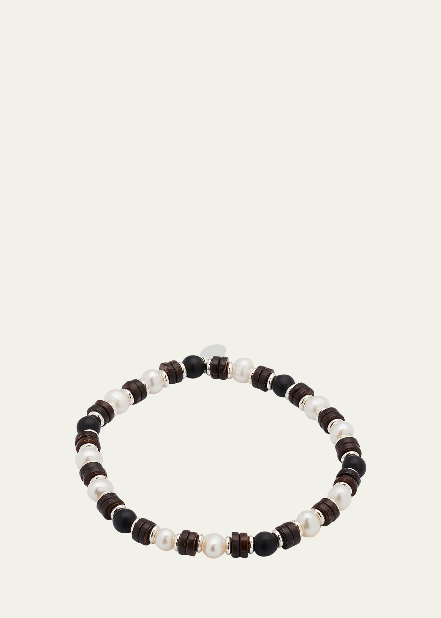 JAN LESLIE MEN'S FRESHWATER PEARL AND BLACK AGATE BEADED BRACELET